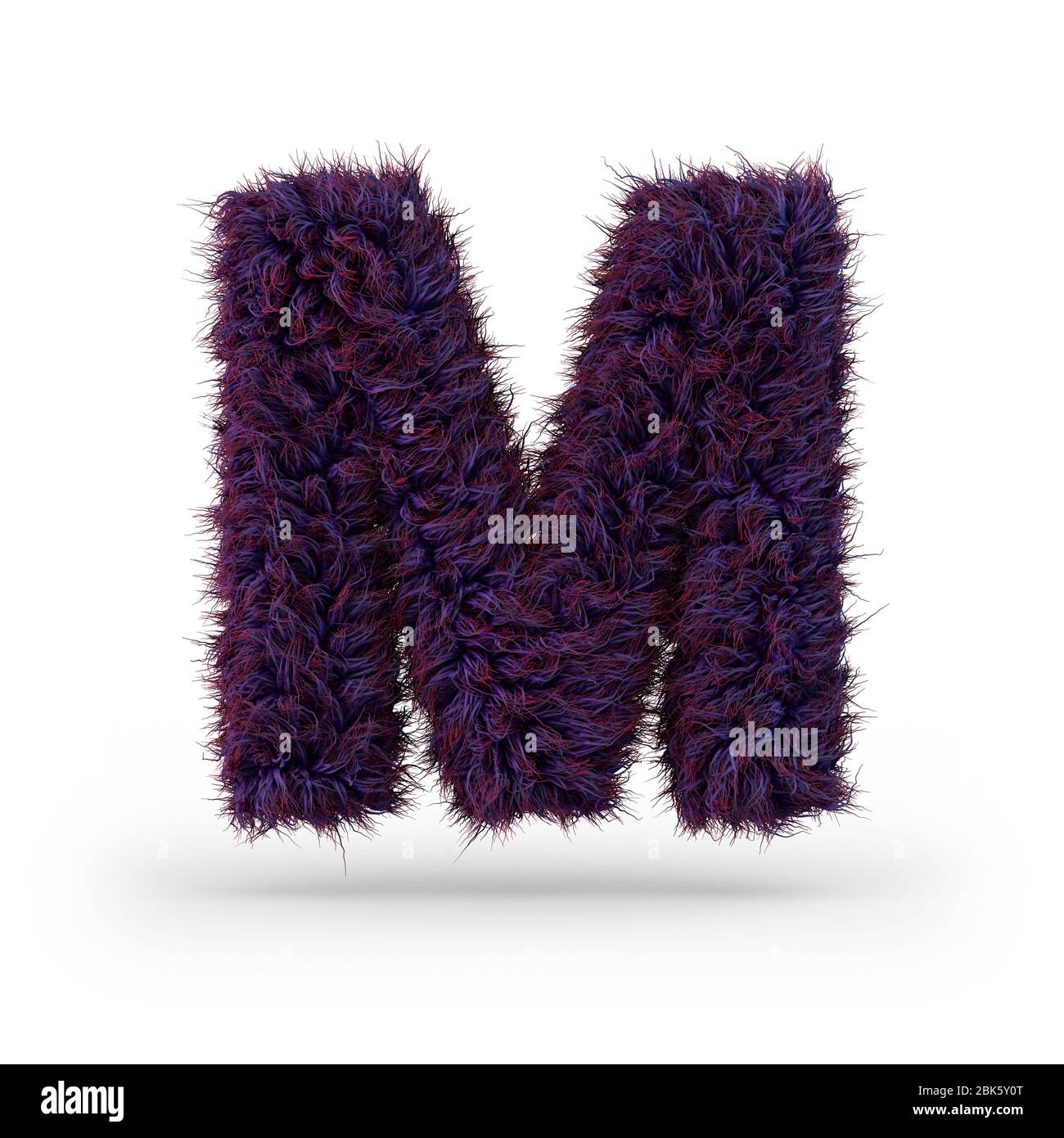Lettera maiuscola M. Carattere viola soffice e furry. Rendering 3D Foto Stock