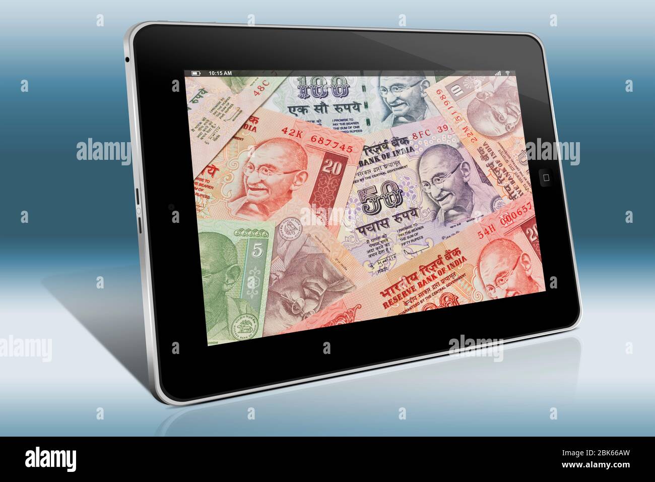 Molte rupie indiane fatture con il ritratto del Mahatma Gandhi affiancati, India, Asia Foto Stock