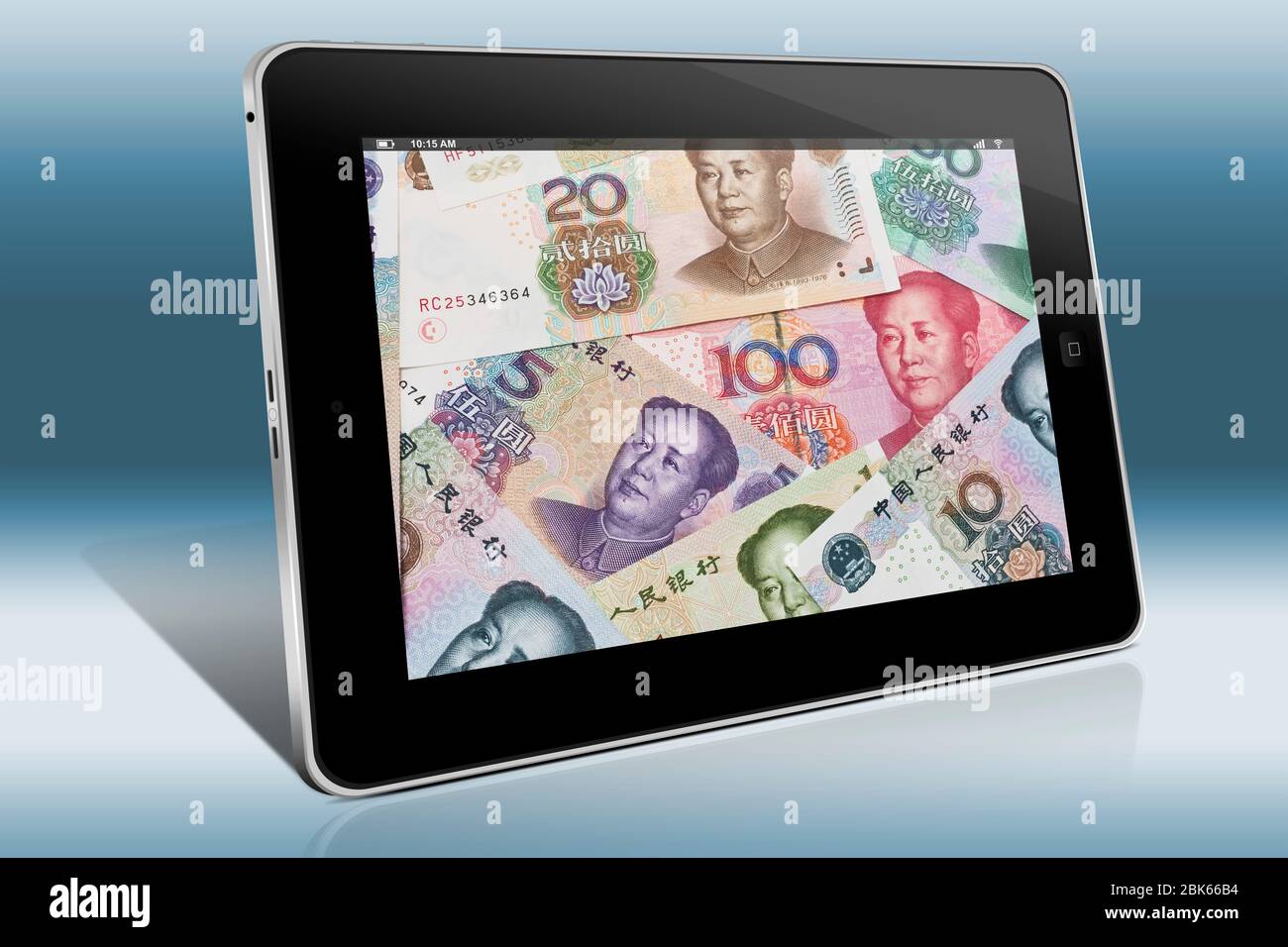 Molti Yuan fatture con il ritratto di Mao Zedong affiancati. Il renminbi, la valuta cinese, è stato introdotto nel 1949 Foto Stock