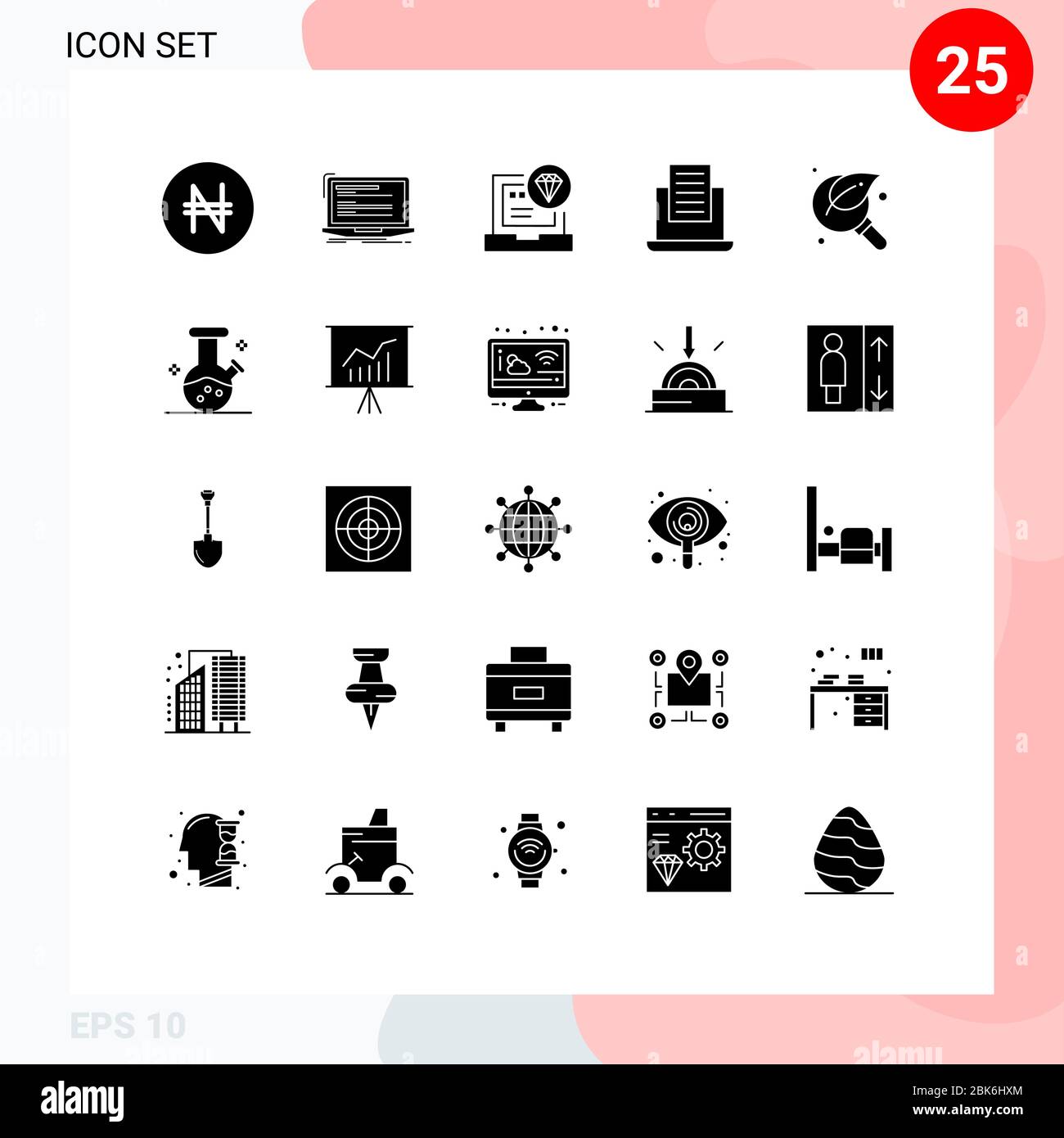Set moderno di 25 glifi solidi e simboli come verde, testo, app, posta, sviluppare elementi di progettazione vettoriale modificabili Illustrazione Vettoriale