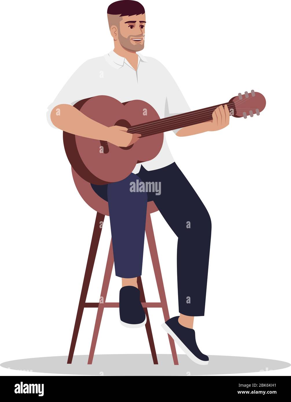 Musicista suonare chitarra acustica semi piatto RGB colore vettore illustrazione Illustrazione Vettoriale