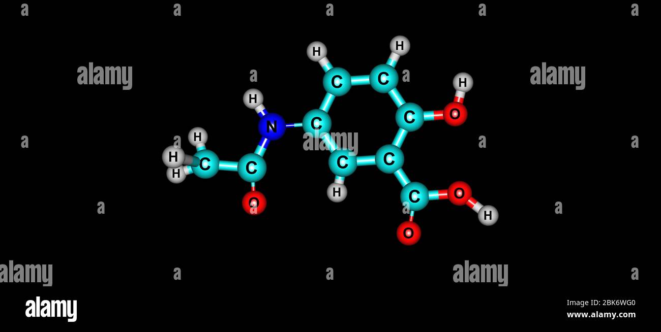 La mesalazina o la mesalamina è un farmaco antinfiammatorio aminosalicilato usato per trattare la malattia infiammatoria intestinale, inclusa la colite ulcerosa. illus 3d Foto Stock