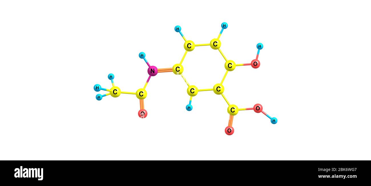 La mesalazina o la mesalamina è un farmaco antinfiammatorio aminosalicilato usato per trattare la malattia infiammatoria intestinale, inclusa la colite ulcerosa. illus 3d Foto Stock