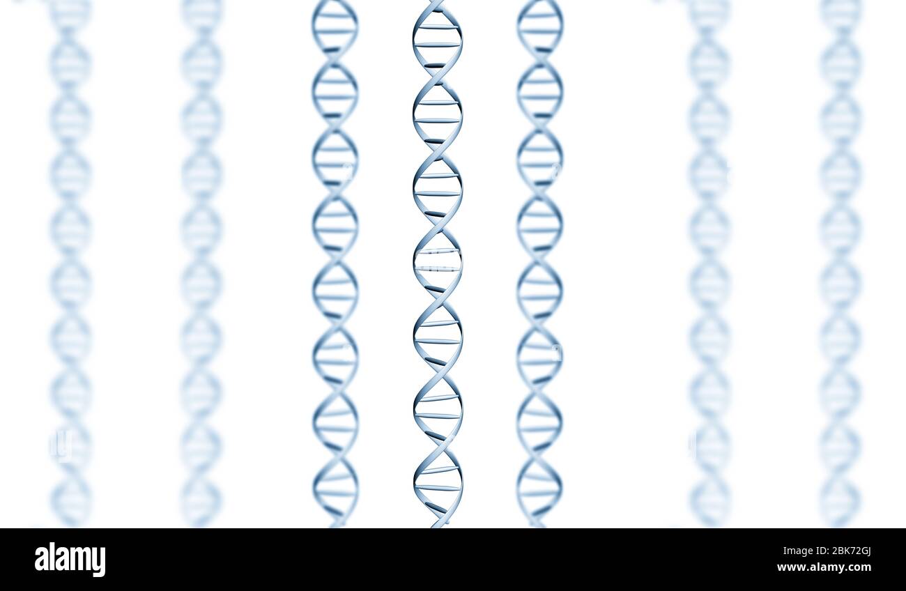 Struttura DNA blu sfondo isolato. Illustrazione 3D Foto Stock