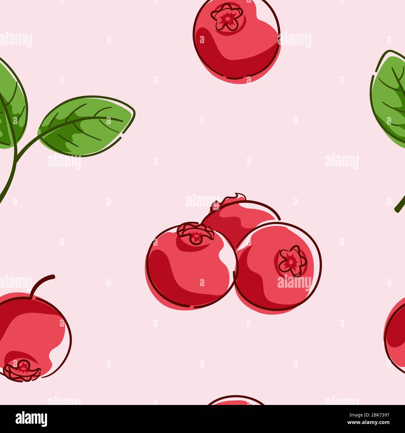 Illustrazione senza giunture di sfondo di frutti di mirtillo e foglie Foto Stock