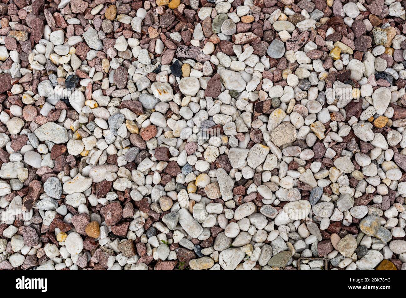 Un frammento di un percorso di pietra. Ciottoli piccoli e rotondi. Percorso nel parco. Foto Stock
