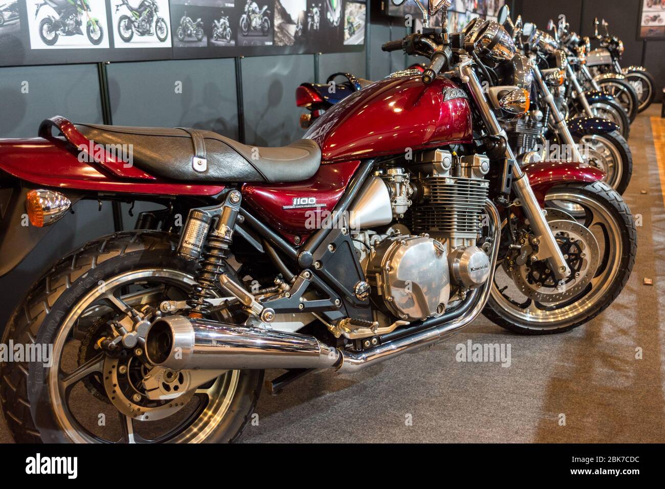 Kobe / Giappone - 17 febbraio 2018: Kawasaki moto esposti nel museo Kawasaki (Kawasaki Good Time World) a Kobe, Giappone Foto Stock