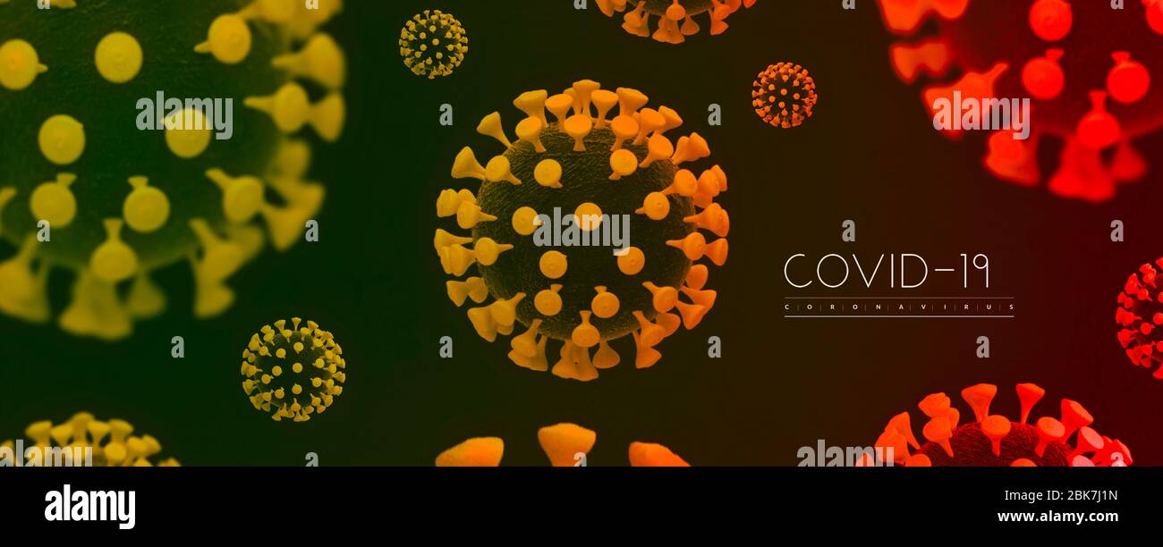 rendering 3d del coronavirus, covid-19 su sfondo scuro Foto Stock