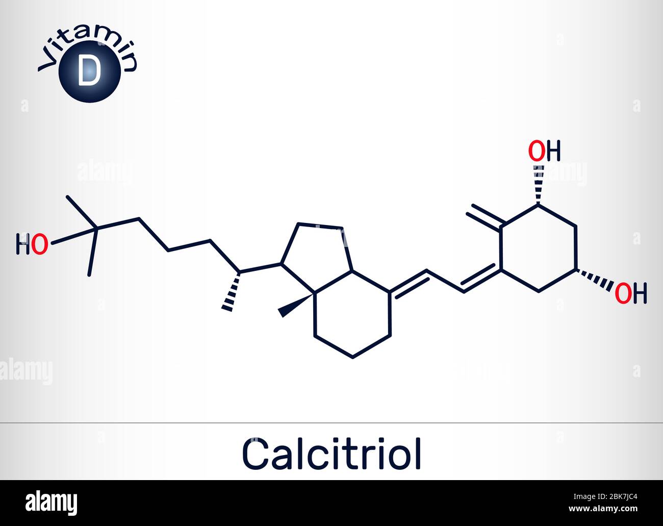 Calcitriolo, vitamina D, molecola C27H44O3. È l'idrossicalitolo, membro delle vitamine D3 e del triolo. Formula chimica strutturale. Illustrazione vettoriale Illustrazione Vettoriale