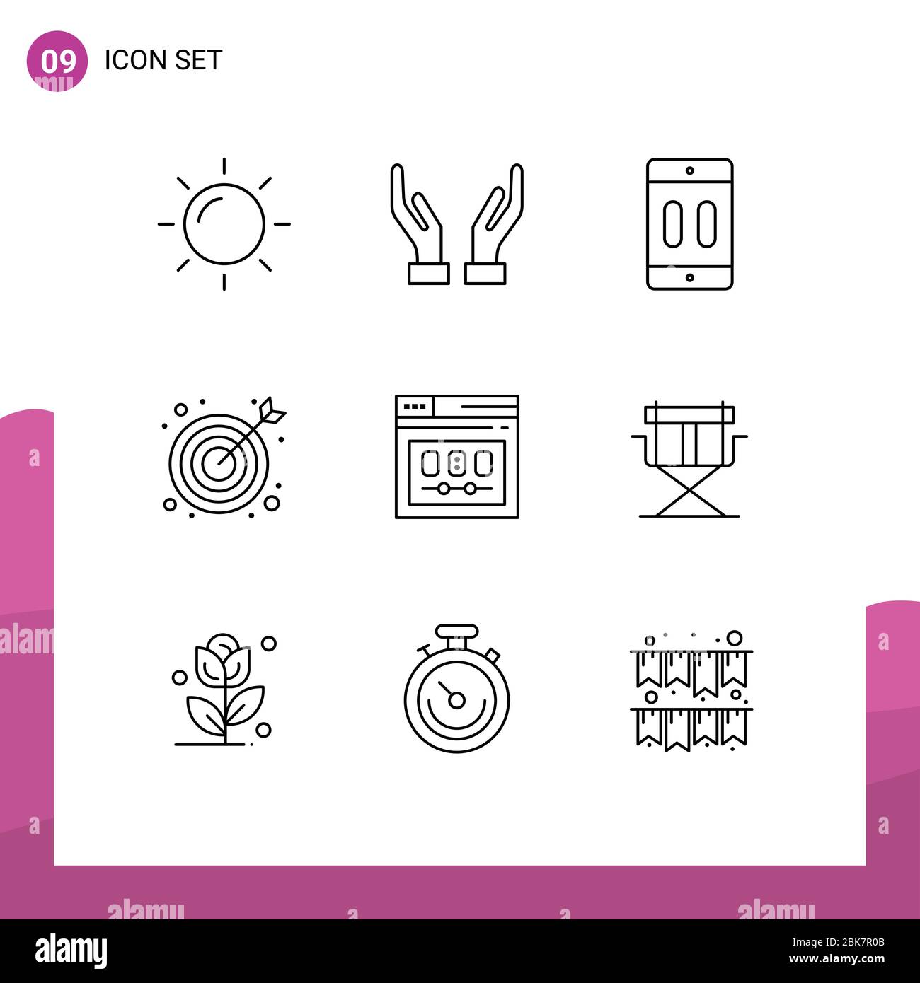 Set moderno di 9 contorni e simboli come web, pagina, dispositivi, browser, seo Editable Vector Design Elements Illustrazione Vettoriale