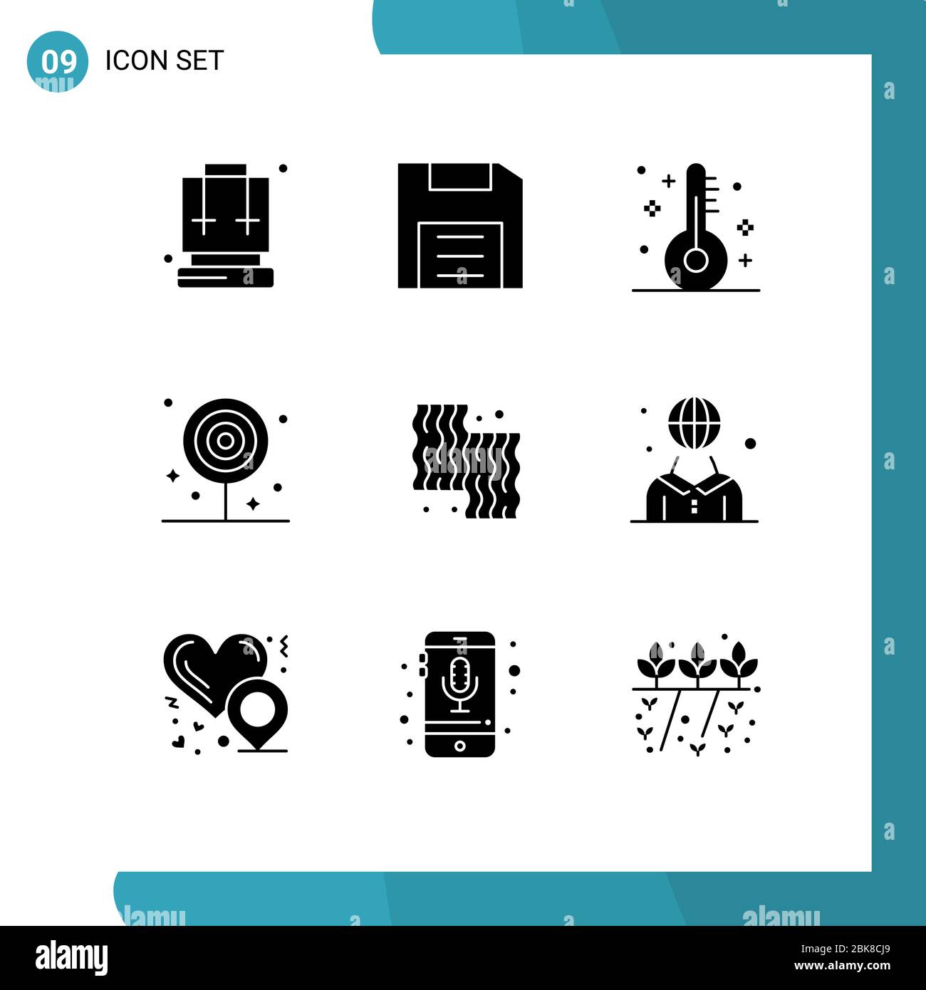 9 simboli di lollipop, drink, gadget, cena, termometro elementi di design vettoriale editabili Illustrazione Vettoriale
