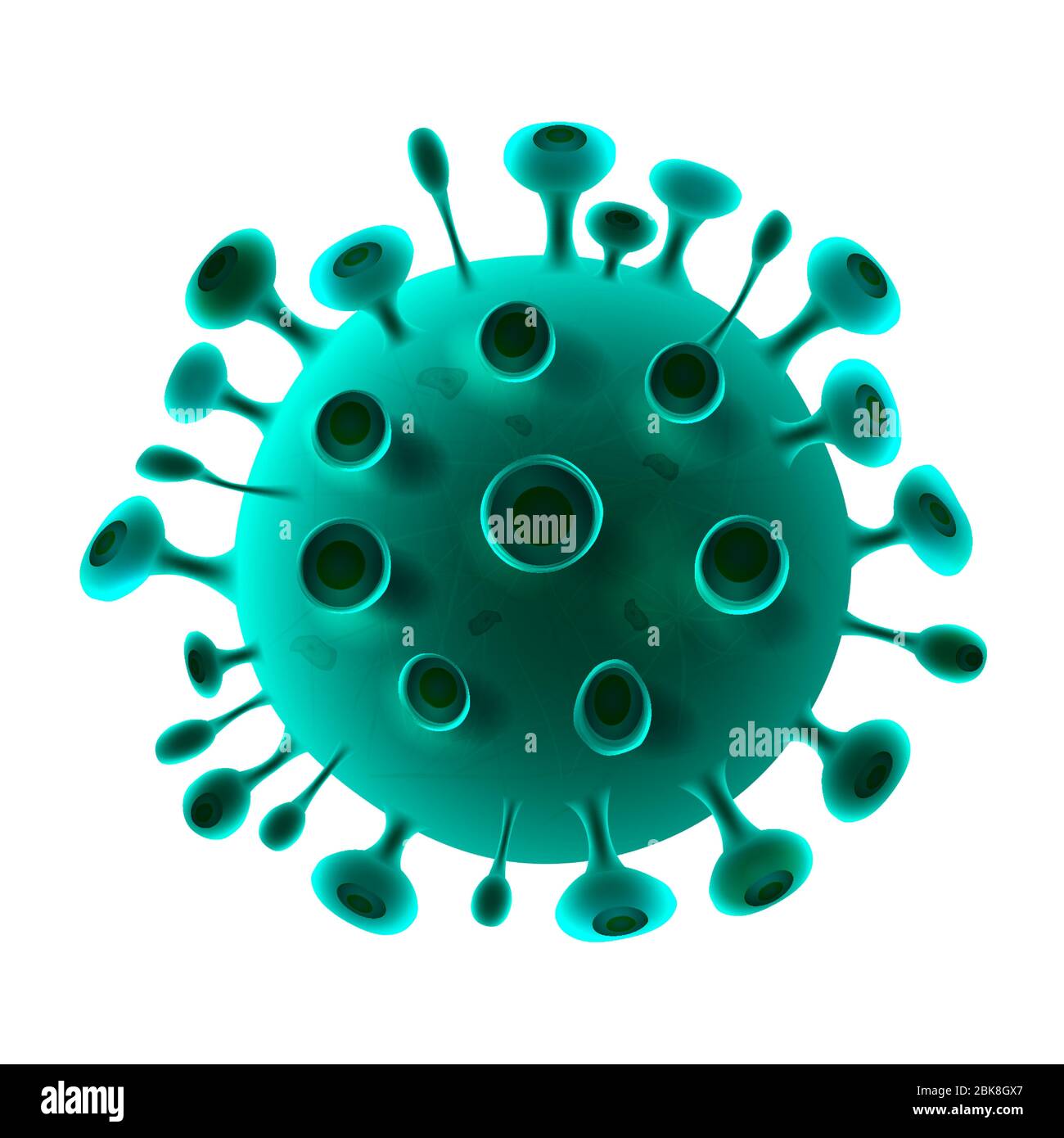 Immagine di cellule del virus dell'influenza COVID-19 isolate su sfondo bianco. Epidemia di coronavirus influenza. Concetto di rischio per la salute medica pandemica. Illustrazione Vettoriale