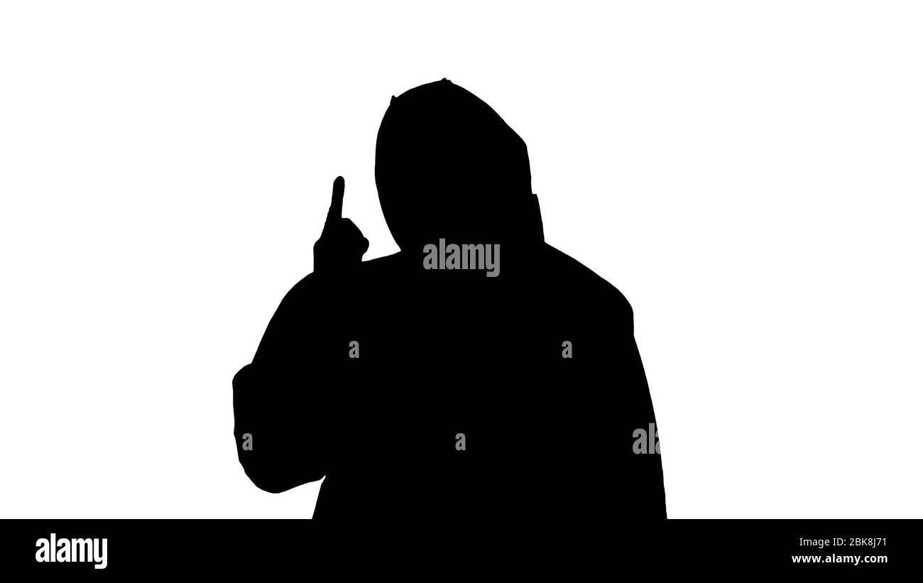 Silhouette medico maschile in abito a nocciola facendo gesti di vittoria. Foto Stock