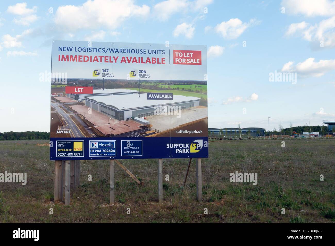 Nuovo parco industriale in fase di sviluppo vicino Bury St Edmunds, Suffolk, Regno Unito Foto Stock