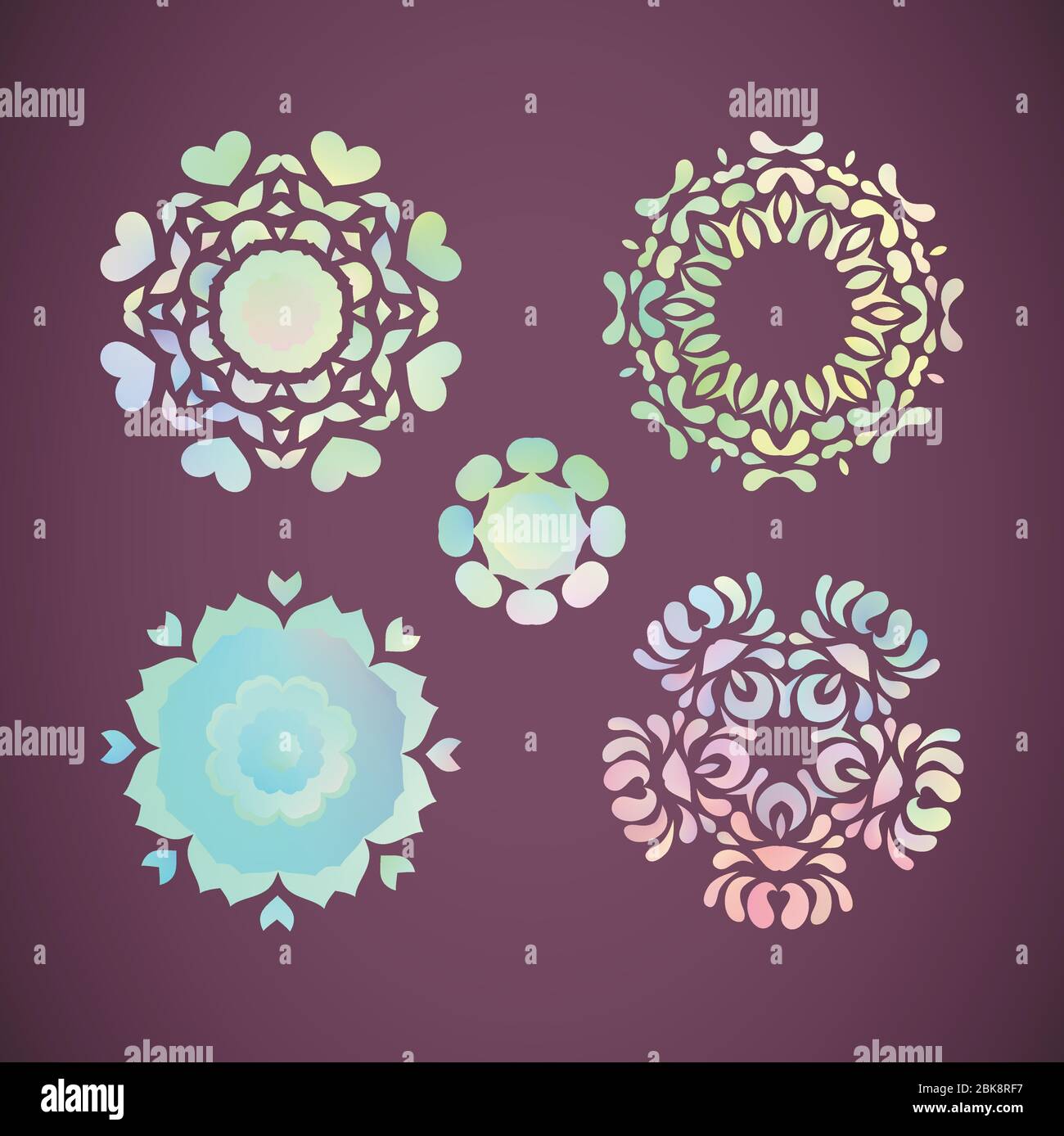 Mandala vettoriale a gradiente circolare arcobaleno. Fiori mandala zentangle art. Watercolor pastello mandala texture. Vettore mano disegnato arcobaleno doodle mandala Illustrazione Vettoriale