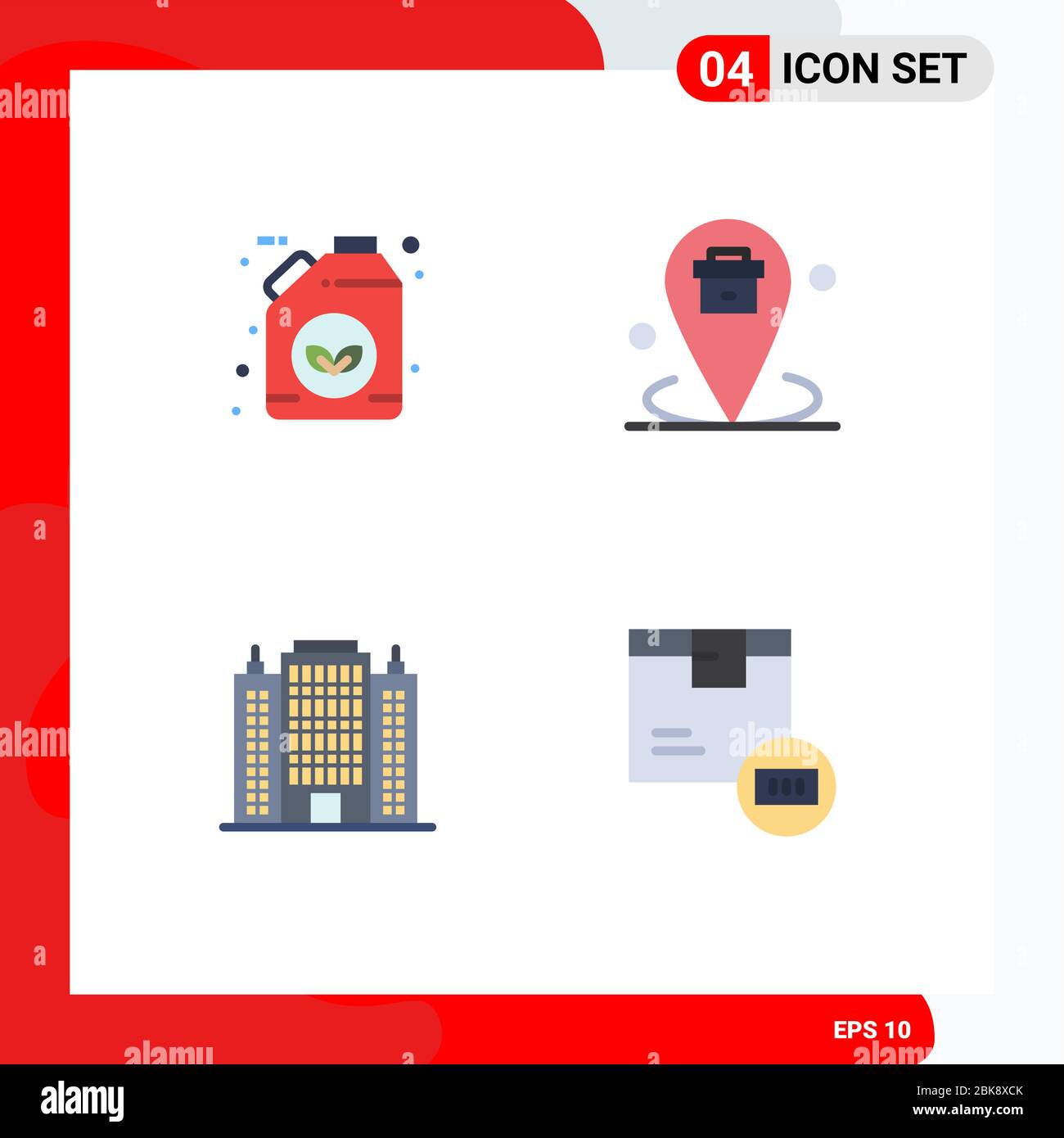 Set di 4 icone moderne UI simboli segni per bio, resort, verde, posizione, edificio elementi Editable Vector Design Illustrazione Vettoriale
