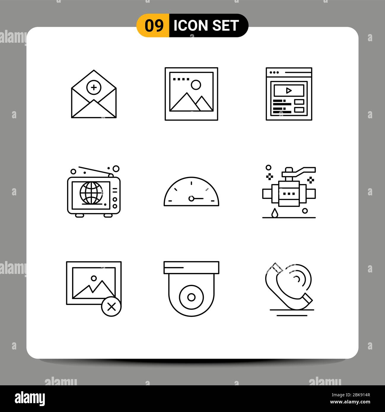 Universal Icon Symbols Gruppo di 9 moderni profili di strumenti, mondo, foto, ampio, web Editable Vector Design Elements Illustrazione Vettoriale
