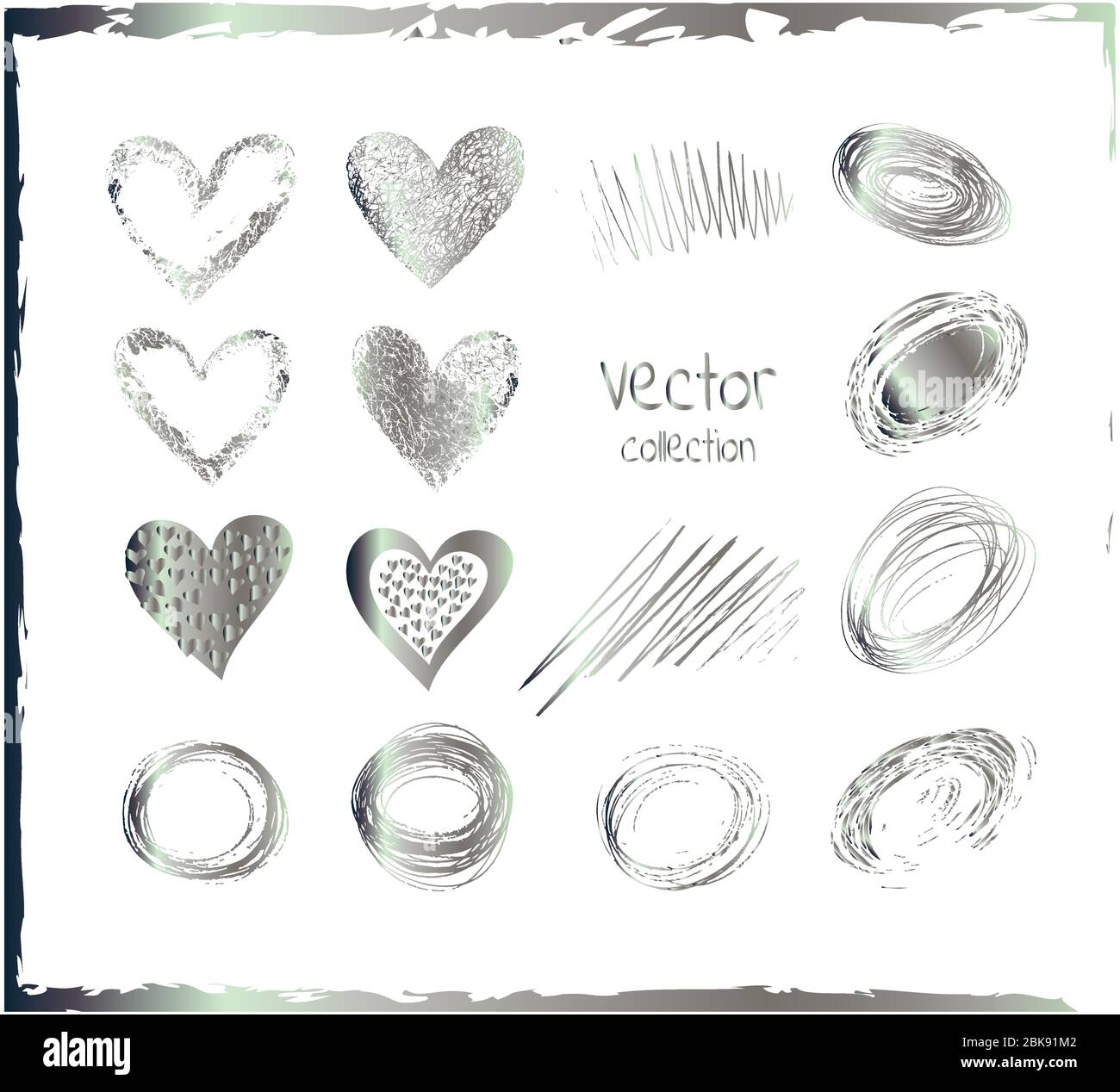 Set di cuore metallico. Set di icone color argento per valentine Illustrazione Vettoriale