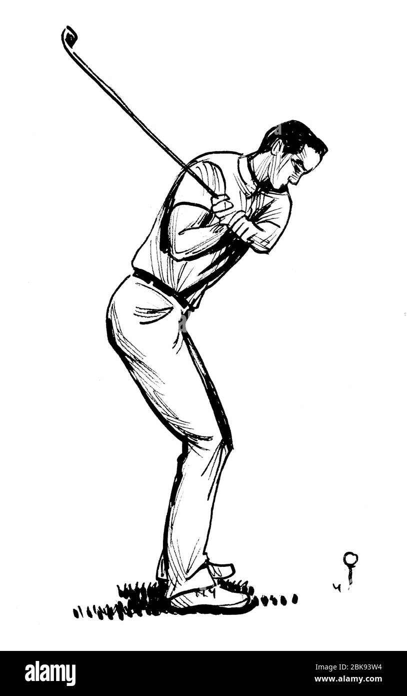 Giocatore di golf. Disegno in bianco e nero con inchiostro Foto stock -  Alamy