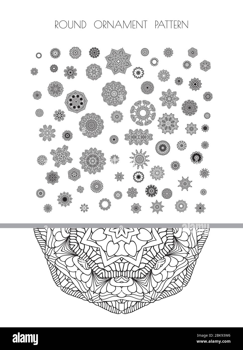 Elementi decorativi vintage. Motivo circolare di motivi tradizionali e antichi ornamenti orientali. Sfondo disegnato a mano. Illustrazione Vettoriale