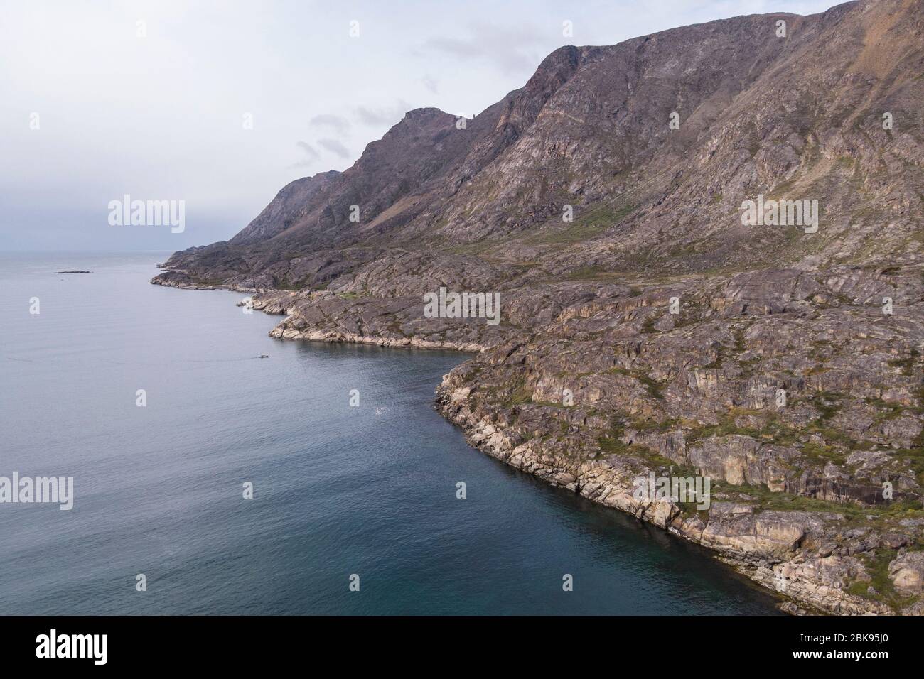 Veduta aerea del lato della montagna, Sisimuit, Groenlandia Foto Stock