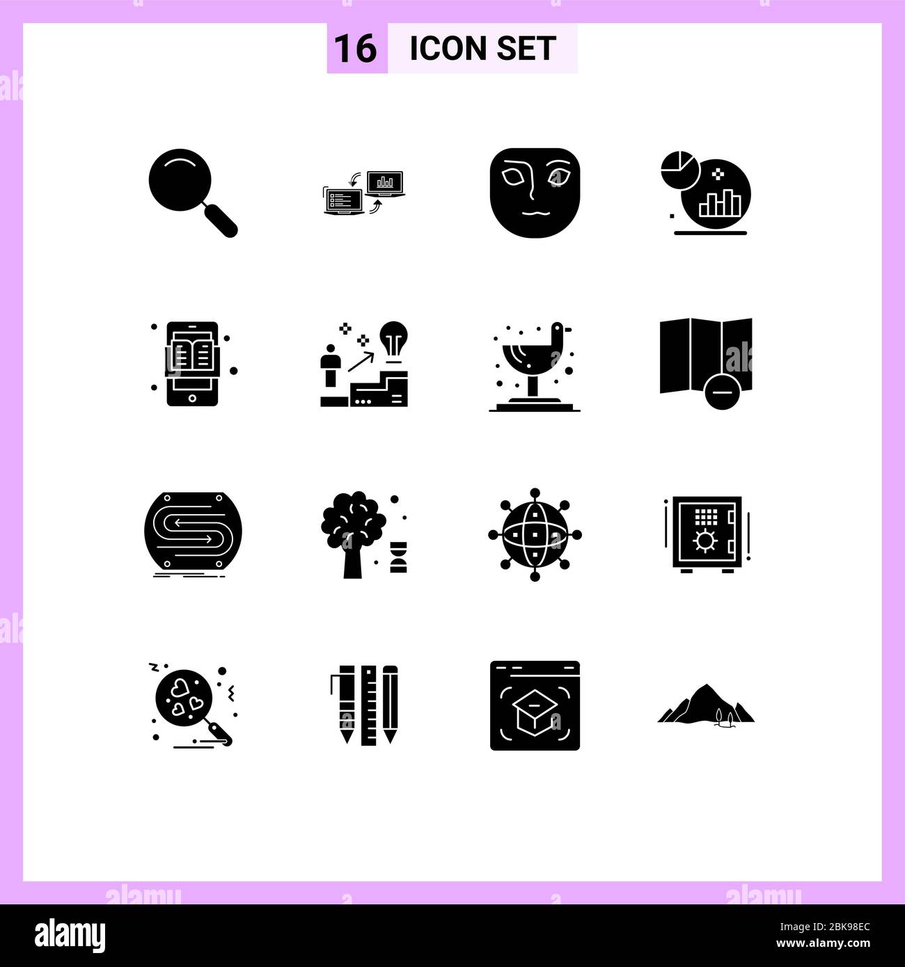 16 icone creative segni moderni e simboli di istruzione, crescita, dati, grafico, elementi di progettazione vettoriale meditati Illustrazione Vettoriale