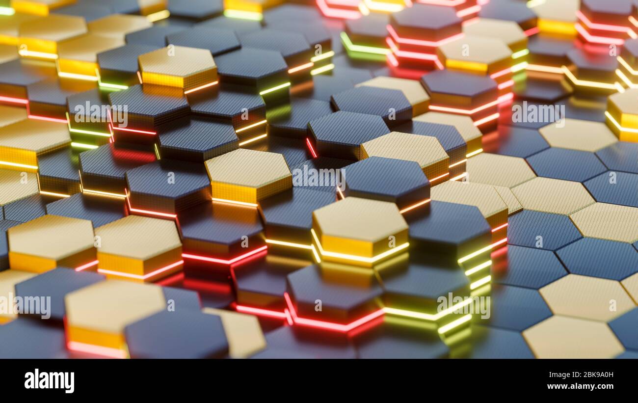 Tecnologia digitale con concetto di innovazione di scienze dell'illustrazione vettoriale con sfondo di esagoni o poligoni. Foto Stock