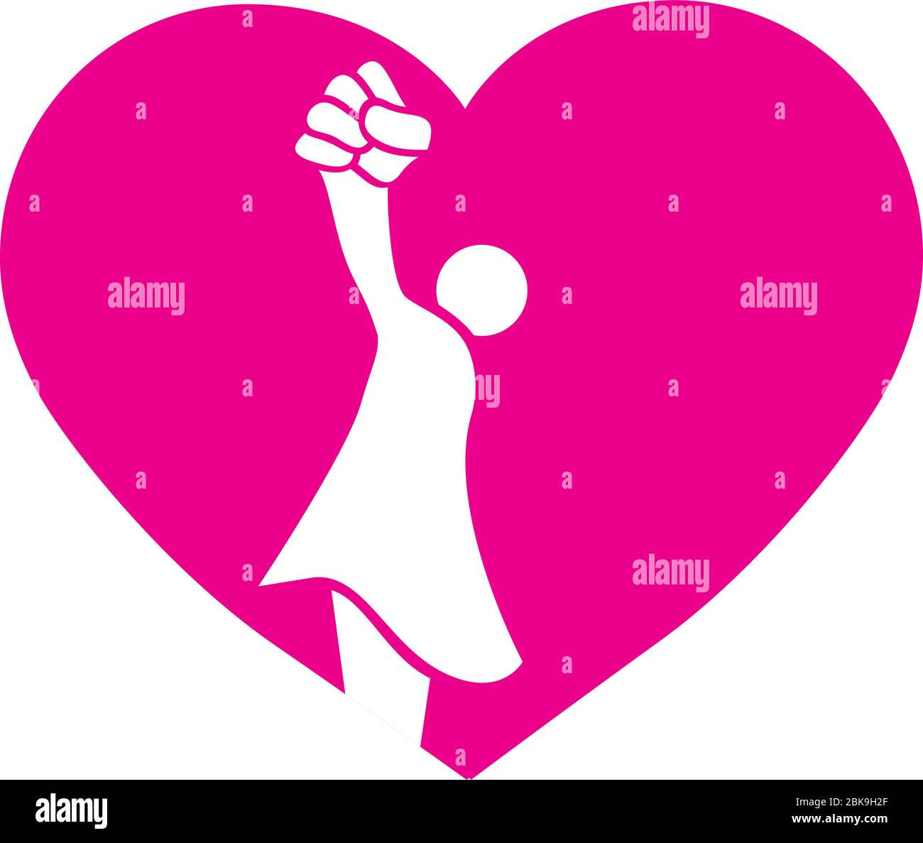 donna astratta con pugno rialzato all'interno del cuore rosa, elemento grafico vettoriale Illustrazione Vettoriale