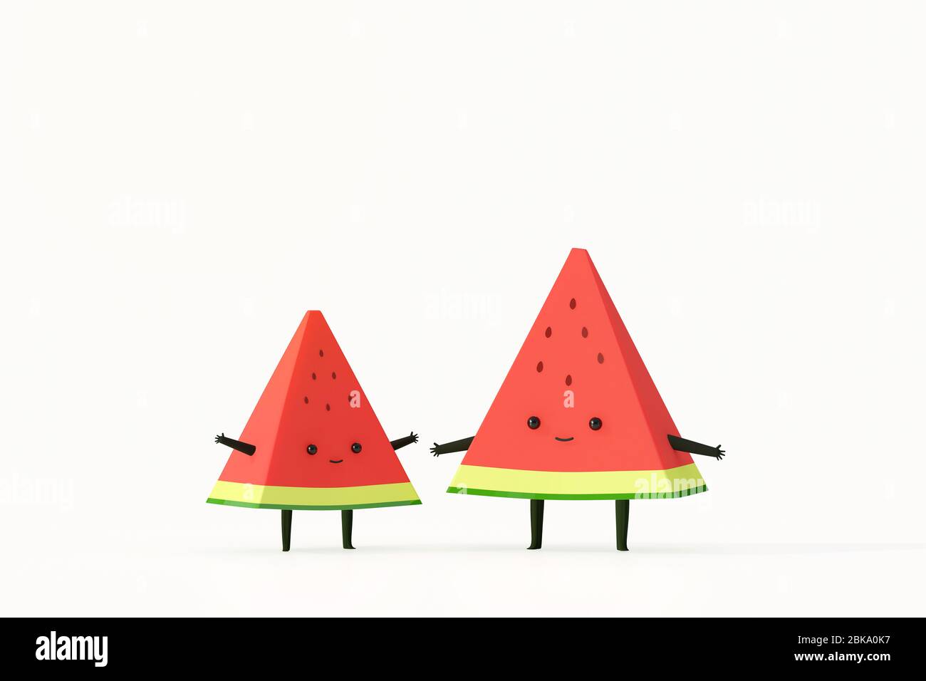 melone d'acqua e amico personaggio cartoon 3d. ,rappresentazione di illustrazione 3d. Foto Stock