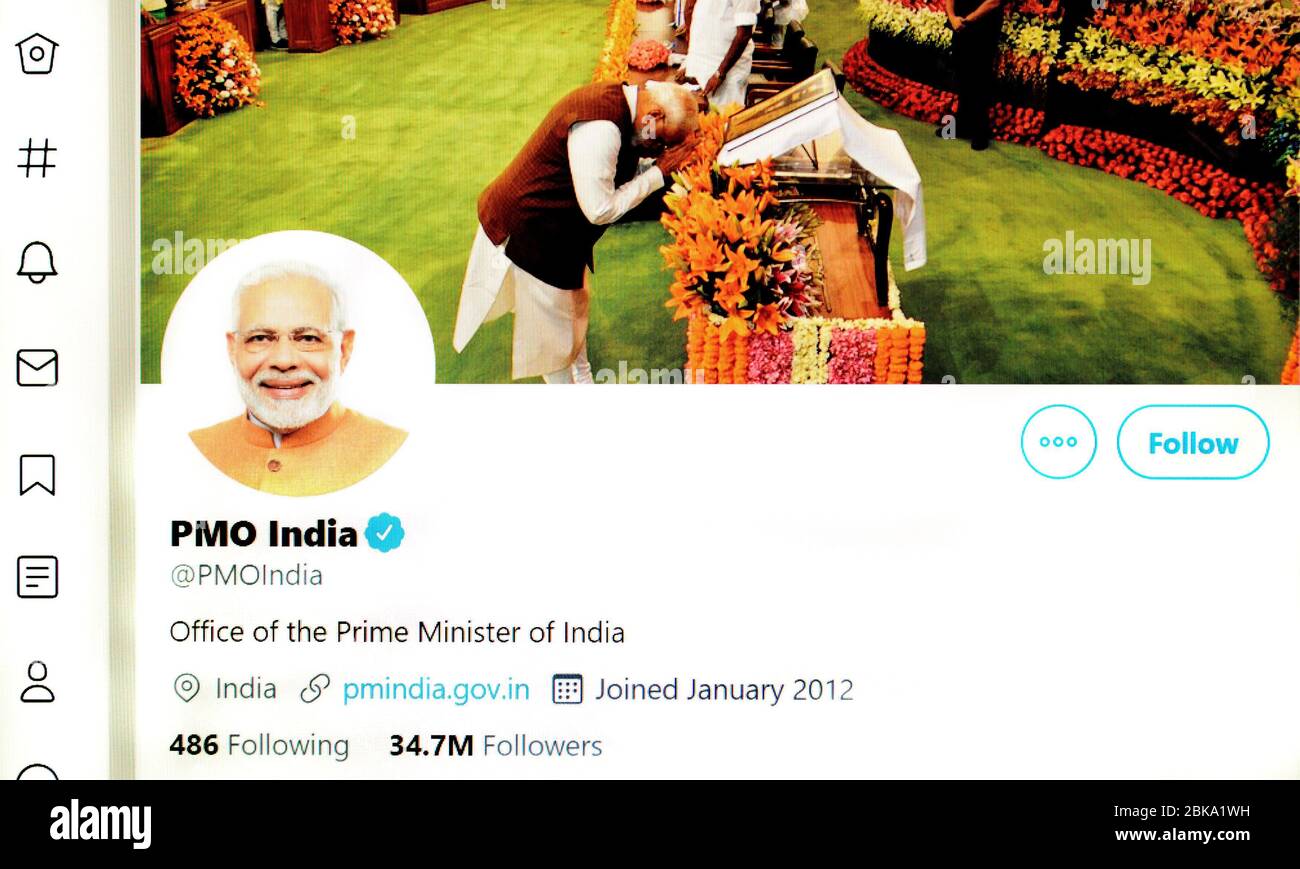 Pagina Twitter (maggio 2020) : PMO India - Ufficio del primo Ministro Foto Stock