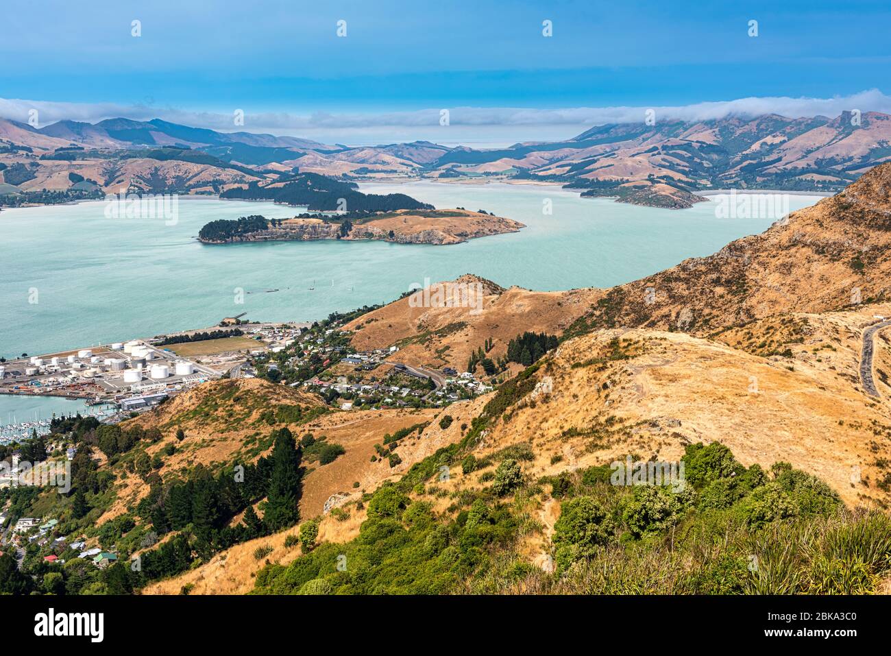 Vista dalla riserva panoramica di Tauhinu-Korokio e dalla funivia di Christchurch vicino a Christchurch in Nuova Zelanda Foto Stock