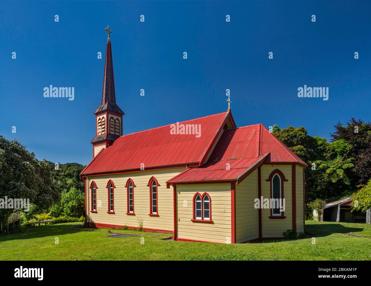 Chiesa di San Josephs, canyon del fiume Whanganui, nel villaggio di Gerusalemme, Manawatu-Wanganui Regione, Isola del Nord, Nuova Zelanda Foto Stock