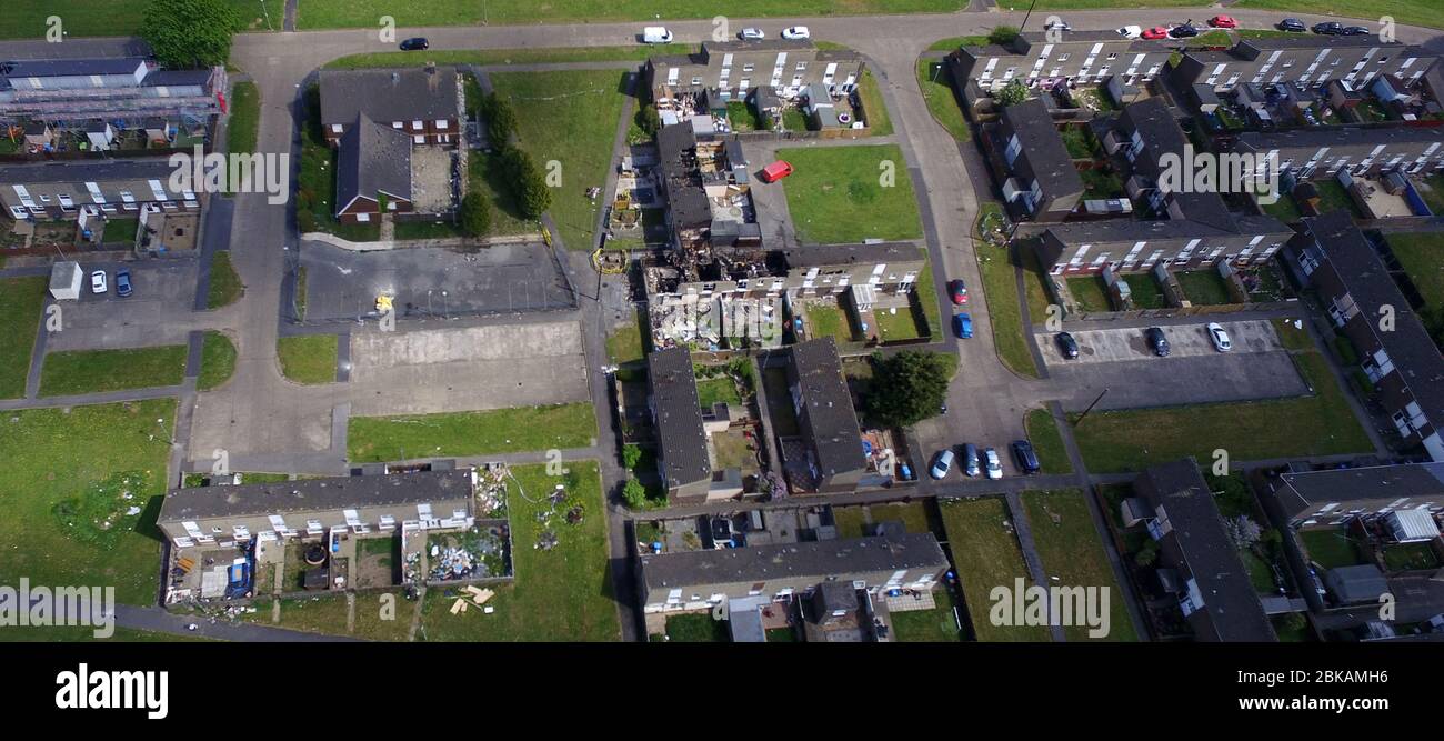 Casa fuoco, Stroud Crescent East, Bransholme, Hull Foto Stock