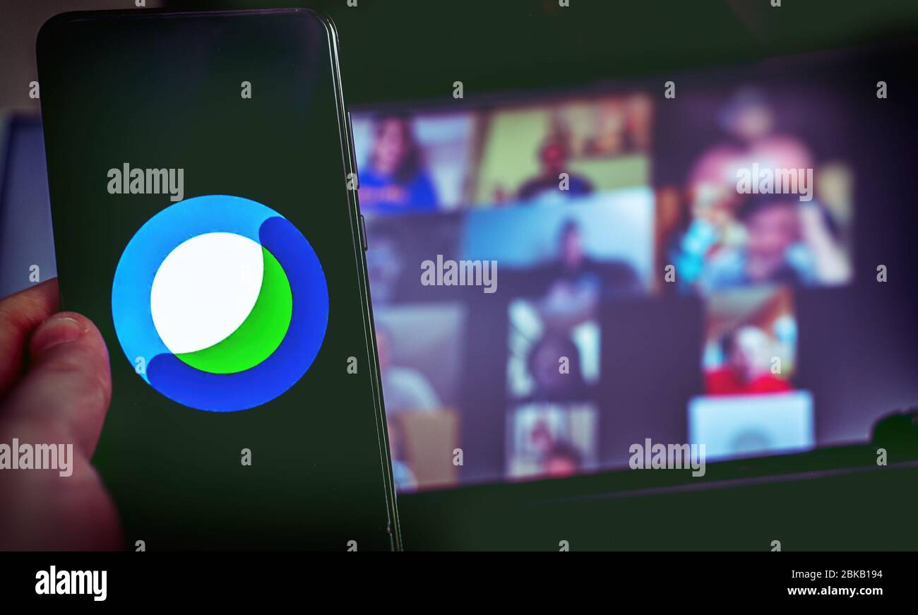 Utilizzare l'icona dell'app per videoconferenza di Cisco Webex sullo smartphone Foto Stock