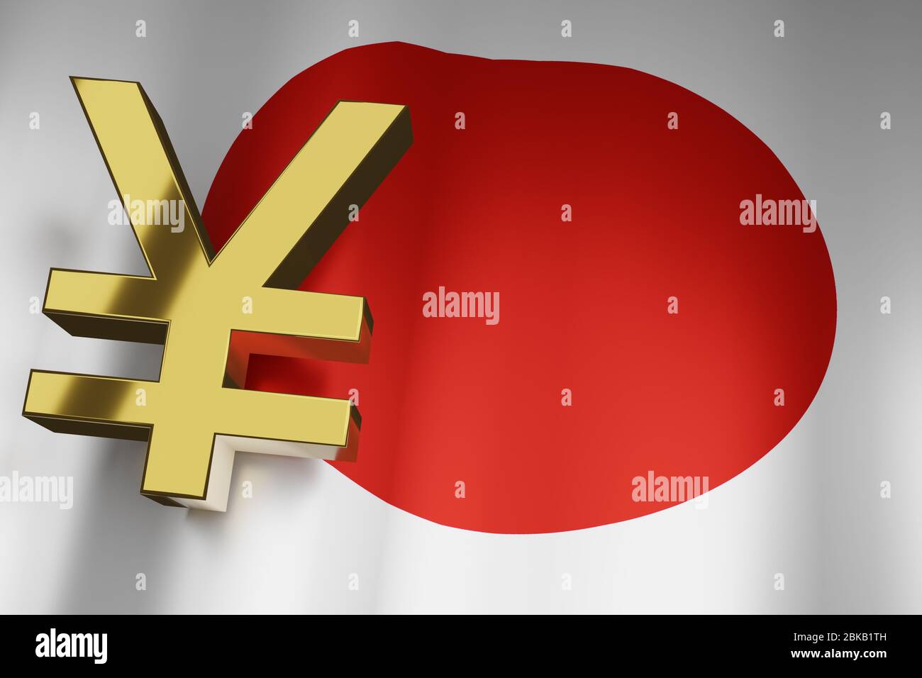 JYP Yen valuta segno di cambio di denaro giapponese sul Giappone bandiera per il background finanziario aziendale, rendering 3D. Foto Stock
