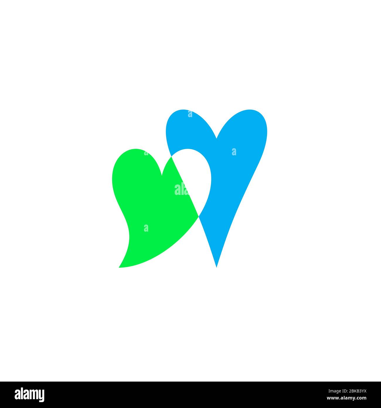 Icona romantici cuori verde e blu. Icona del cuore isolata su sfondo bianco. Simbolo dell'amore. Felice giorno di San Valentino e matrimonio elementi di design. Semplice v Illustrazione Vettoriale
