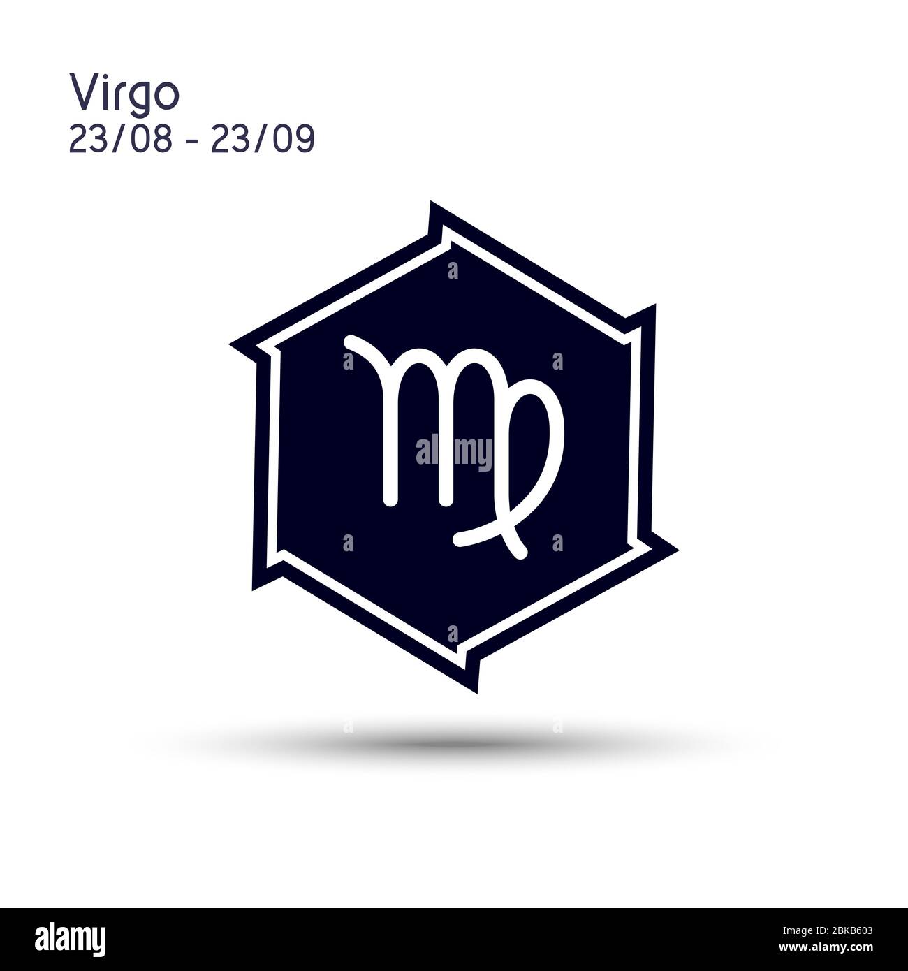 Segno zodiacale di Virgo in una stella a sei punte con bordi taglienti. Design piatto con icone. Simbolo astrologico isolato su sfondo bianco. Vettore 6 punti stella. Illustrazione Vettoriale