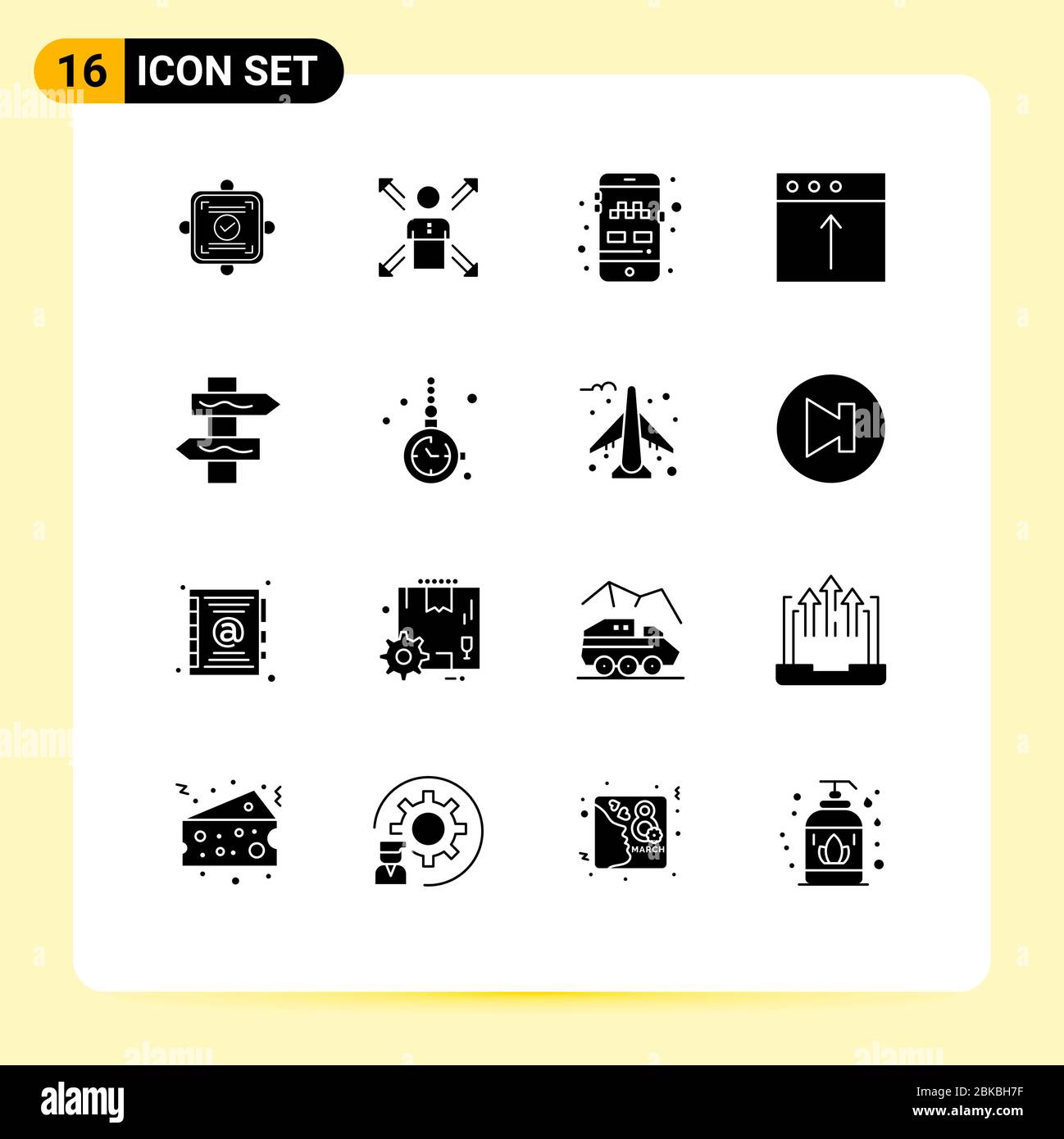 Universal Icon Symbols Gruppo di 16 moderni Solid Glyphs di mac, app, umano, trasporto, mobile Editable Vector Design Elements Illustrazione Vettoriale