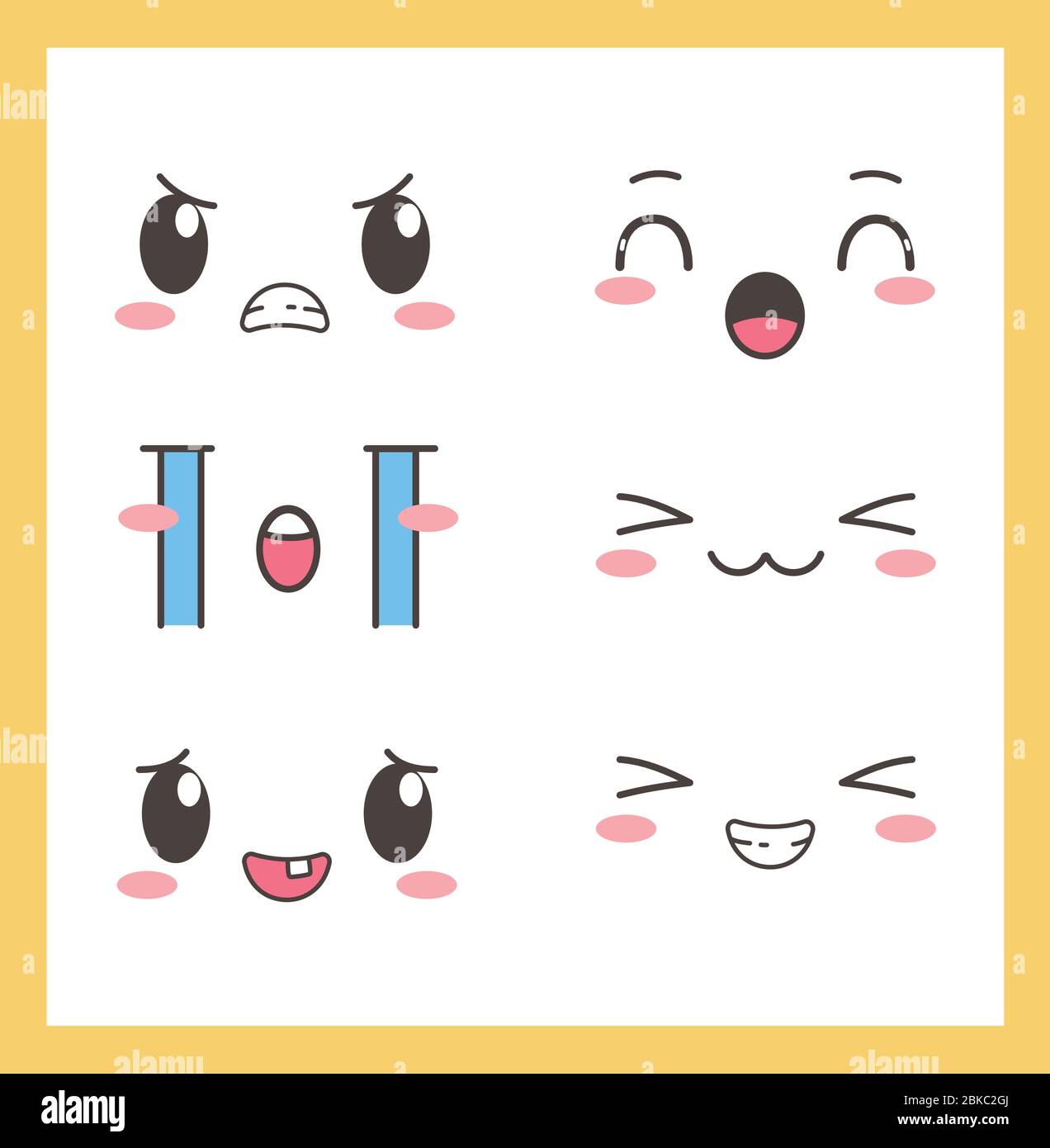 kawaii adorabili occhi bocca espressioni facciali illustrazione vettoriale Illustrazione Vettoriale