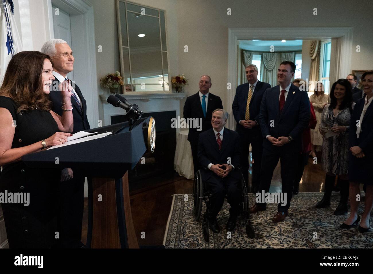 Il 7 febbraio 2020, il vicepresidente Mike Pence e la signora Pence hanno ospitato un pranzo per i governatori e gli ospiti presso la Vice President's Residence di Washington, D.C. l'evento è stato un'opportunità di dialogo e collaborazione tra i leader statali e federali. Foto Stock