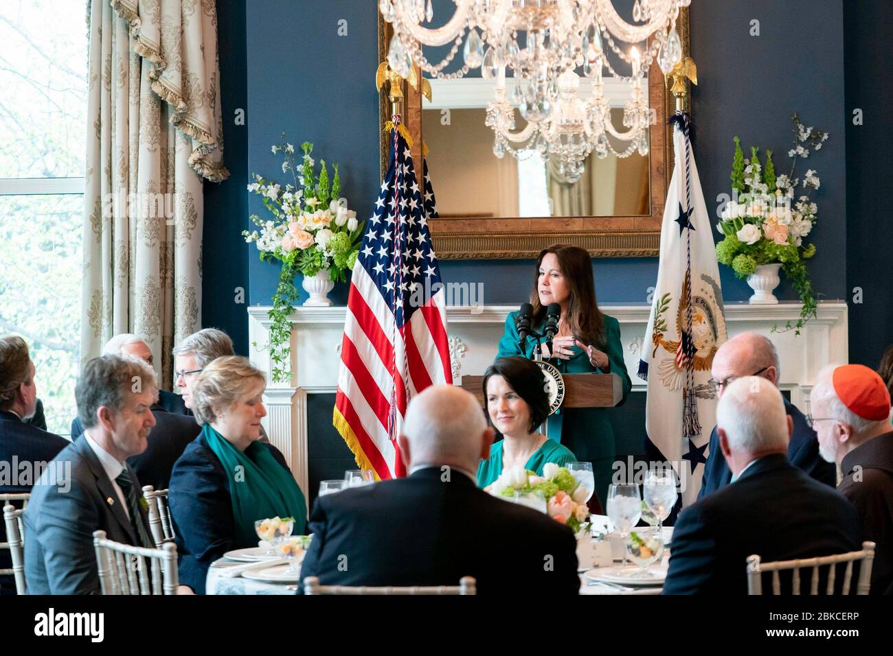 Il 12 marzo 2020, il vicepresidente Mike Pence e la signora Karen Pence hanno organizzato una festa per la colazione presso la residenza del vicepresidente per il primo ministro irlandese Leo Varadkar a Washington, D.C. Foto Stock