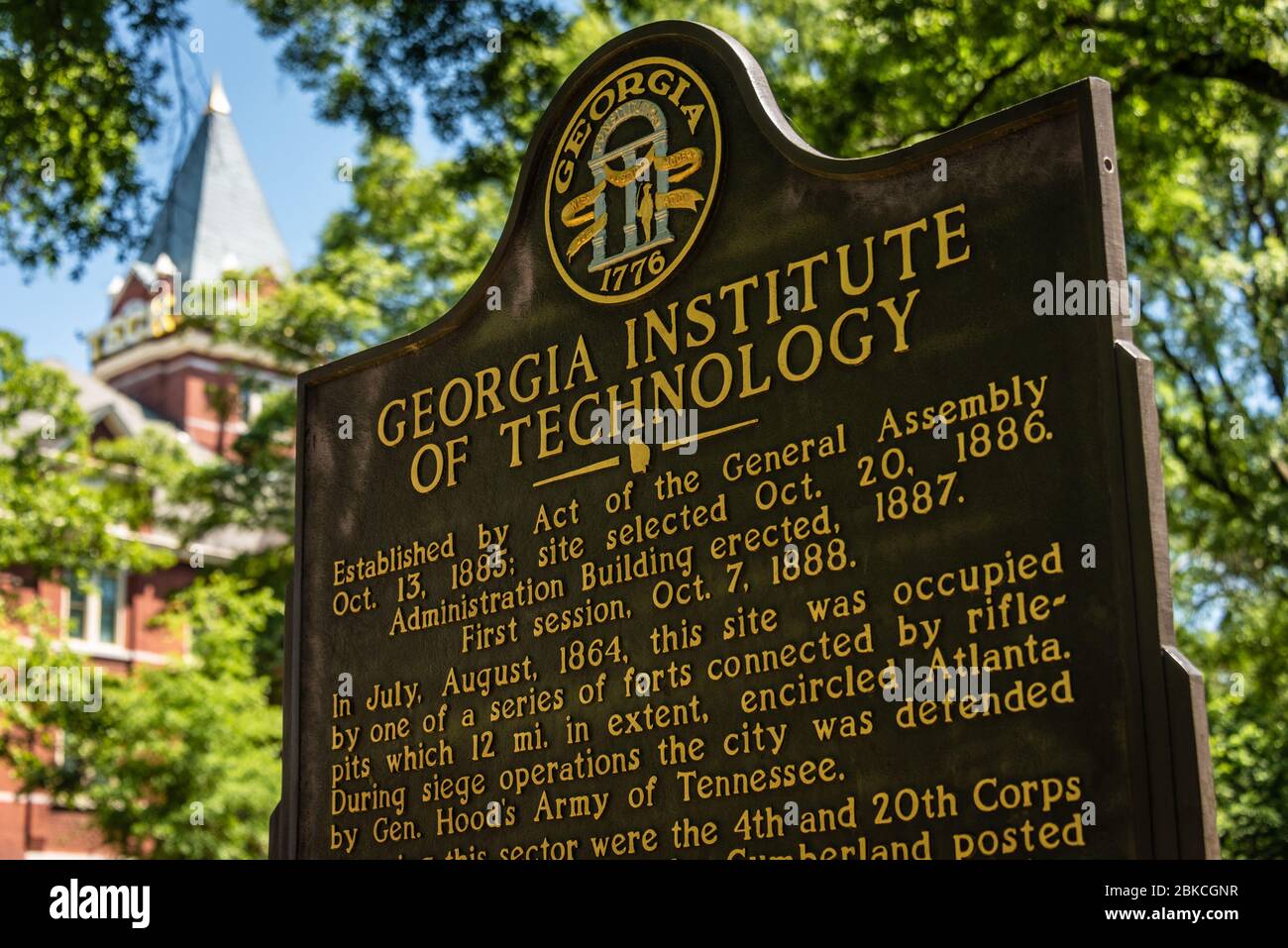 Georgia Institute of Technology storico marcatore nel campus di Georgia Tech ad Atlanta, Georgia. (STATI UNITI) Foto Stock