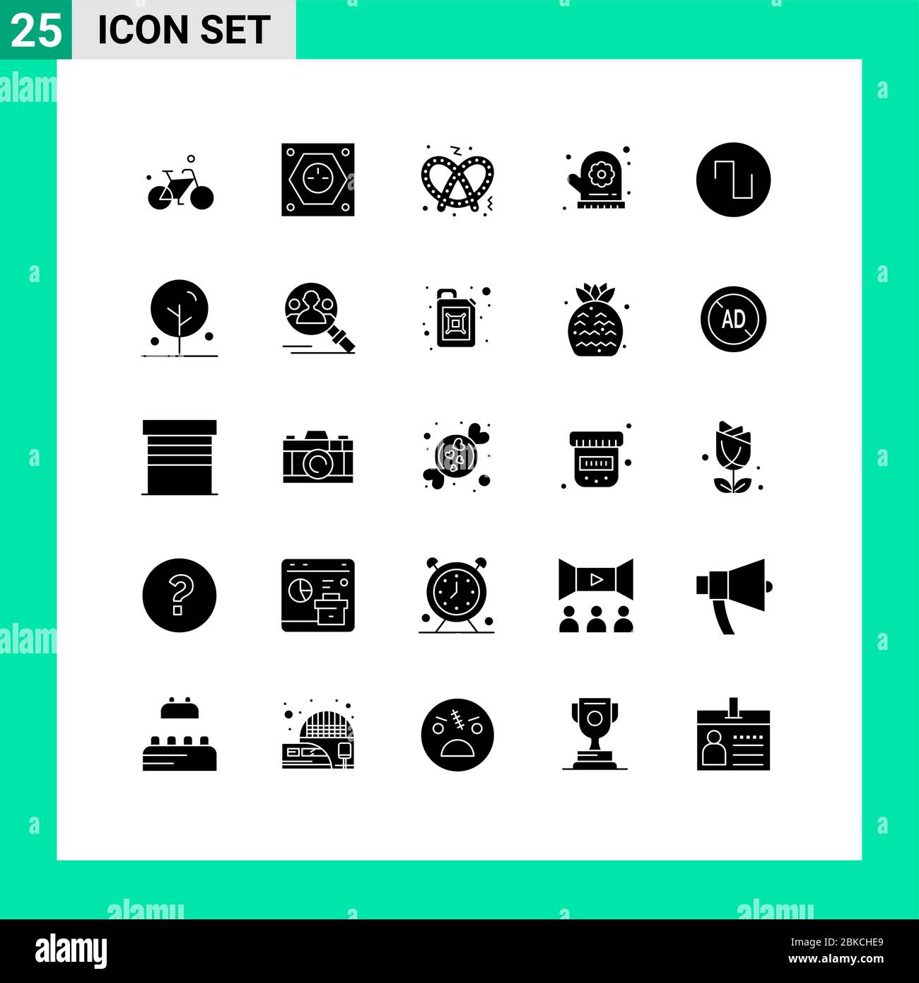 25 interfaccia utente Solid Glyph pacchetto di segni moderni e simboli di onda, suono, presa, sauna, forno MITT elementi di disegno vettoriale editabili Illustrazione Vettoriale