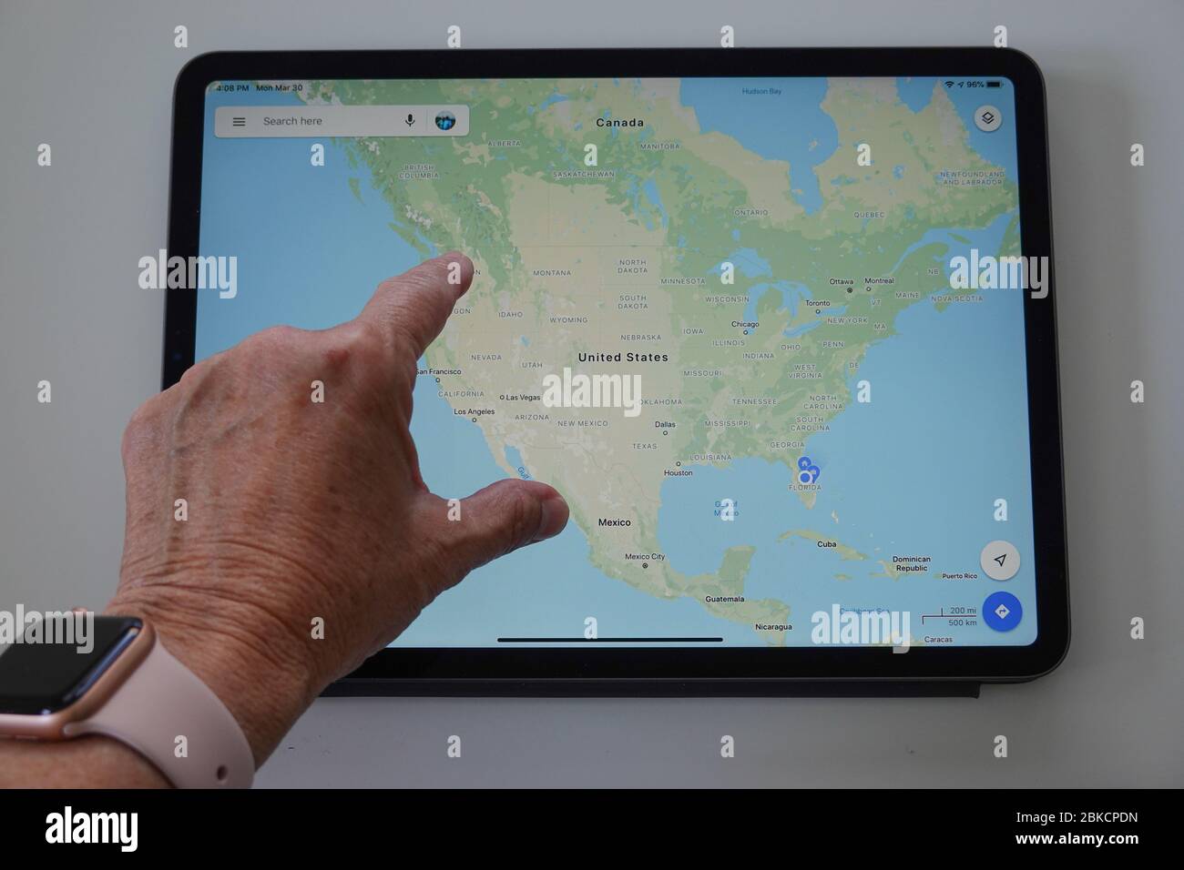Orlando,FL/USA-3/30/20: Google Maps ingrandito negli Stati Uniti centrali dell'America. Foto Stock