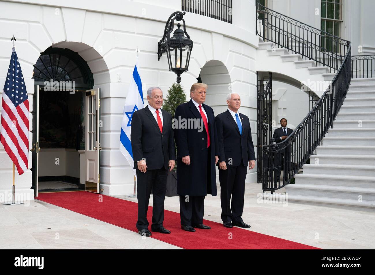 Il 25 marzo 2019, il presidente Donald J. Trump e il vicepresidente Mike Pence hanno accolto il primo ministro israeliano Benjamin Netanyahu alla Casa Bianca per discussioni sulla sicurezza, la diplomazia e le relazioni bilaterali tra Stati Uniti e Israele. Foto Stock