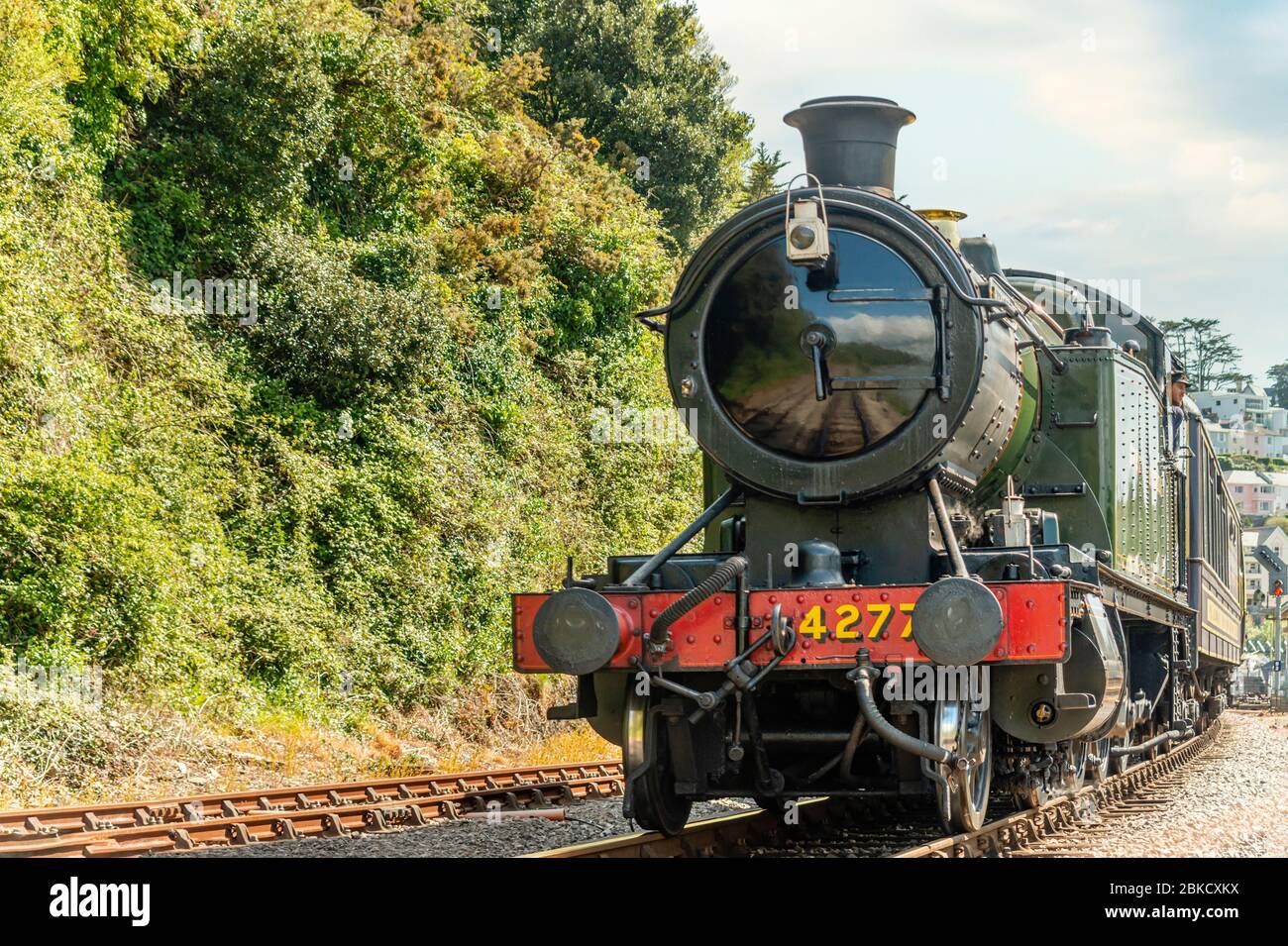 Ferrovia a vapore di Dartmouth presso la stazione Kingswear, Devon, Inghilterra, Regno Unito Foto Stock