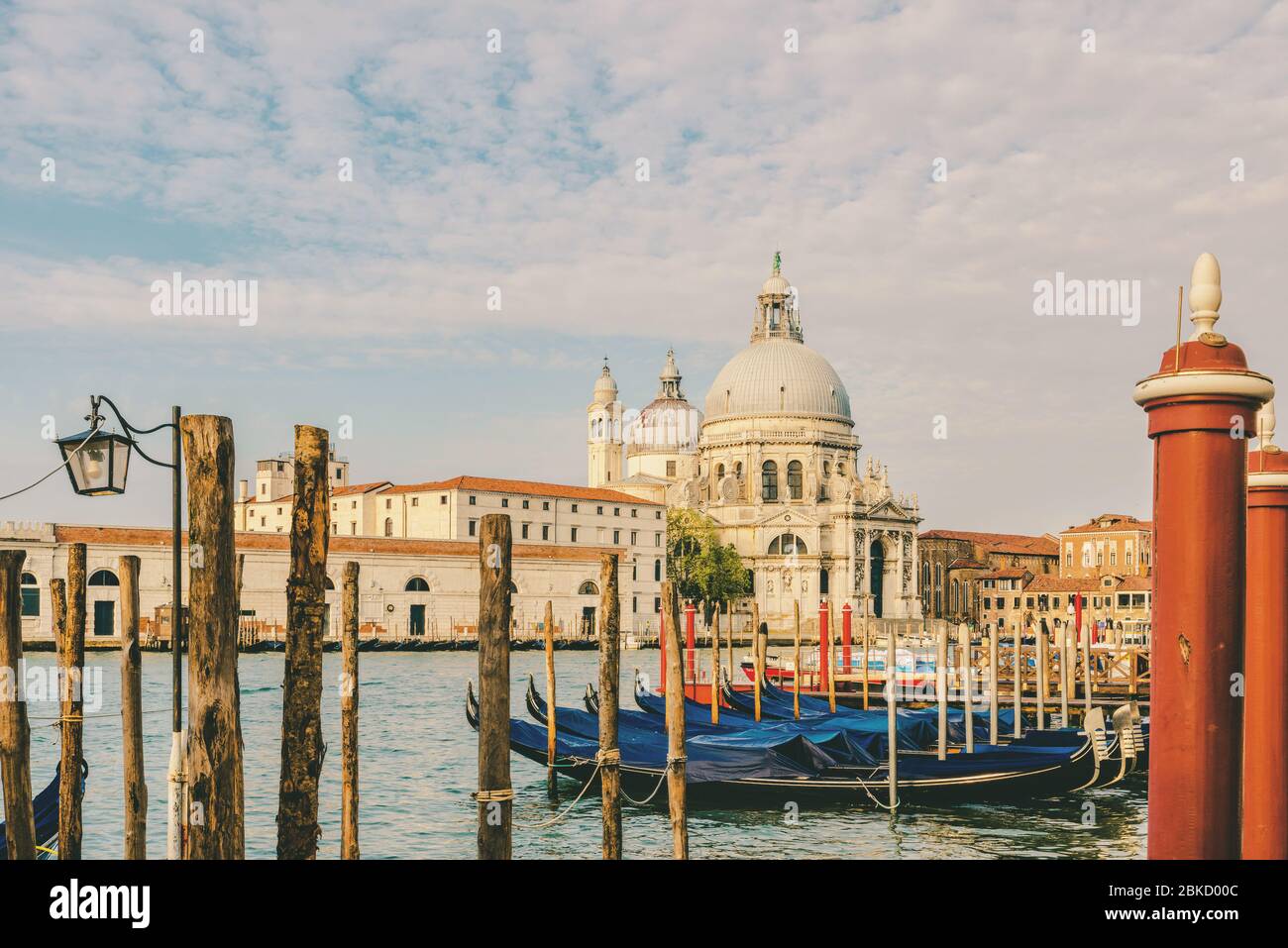 Canal Grande e Basilica Santa Maria della Salute con gondole, Venezia, Veneto, Italia. tonalità d'epoca o instagram Foto Stock