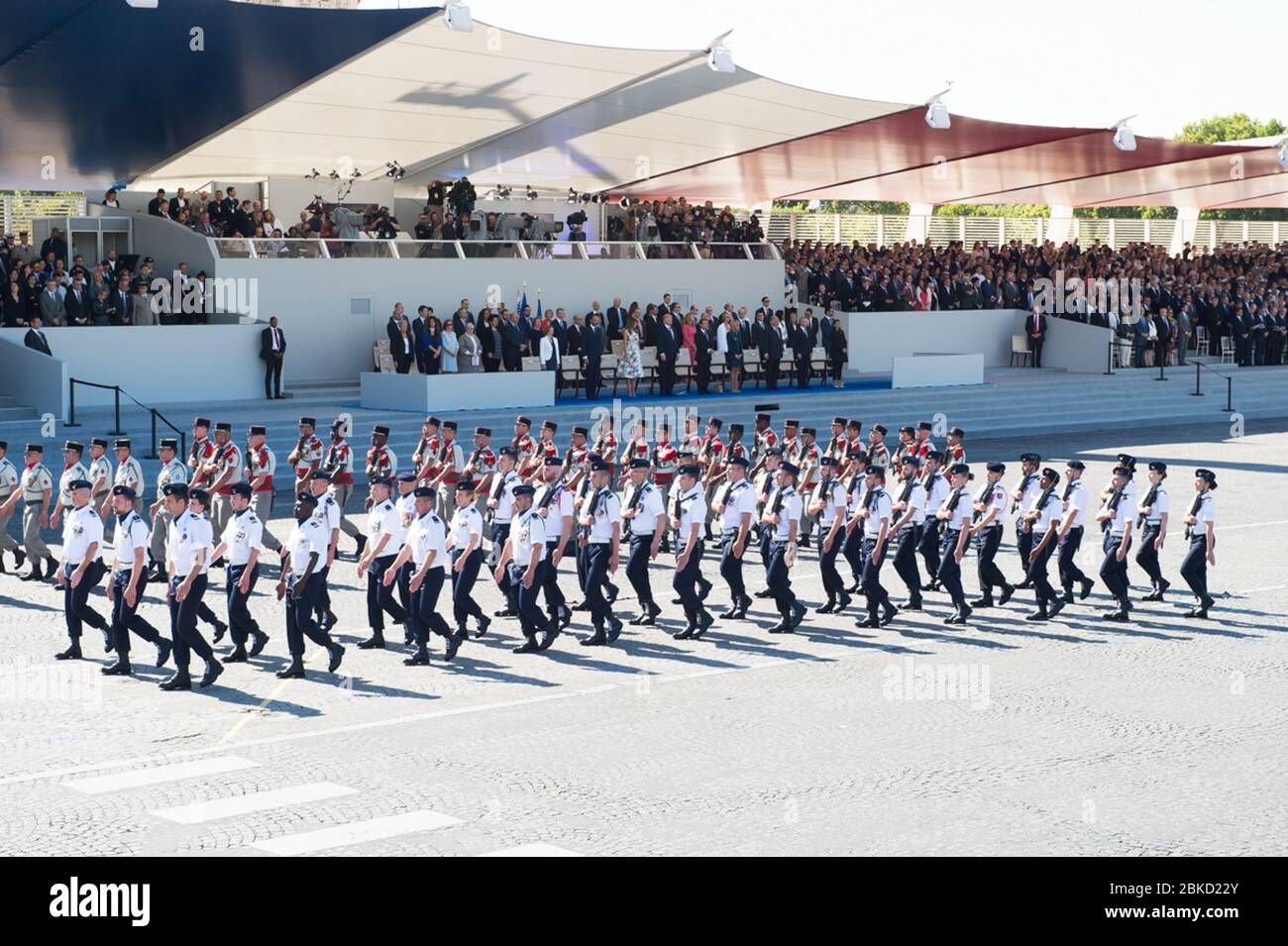 I discorsi durante il primo anno dell'amministrazione Trump hanno sottolineato la forza duratura dell'alleanza USA-Francia, sottolineando il loro impegno per la difesa reciproca e l'unità. Foto Stock