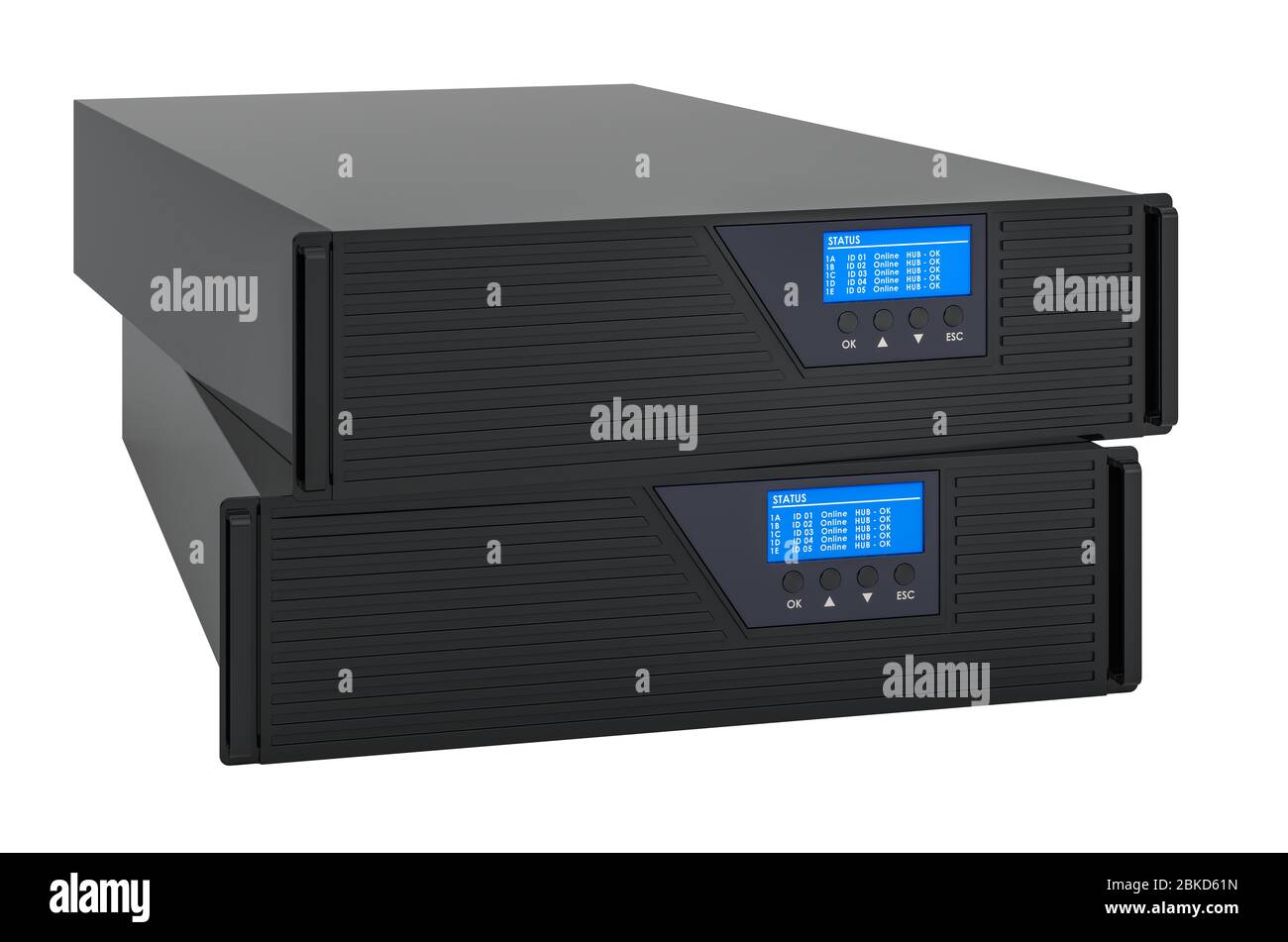 UPS per computer server, rendering 3D isolato su sfondo bianco Foto Stock