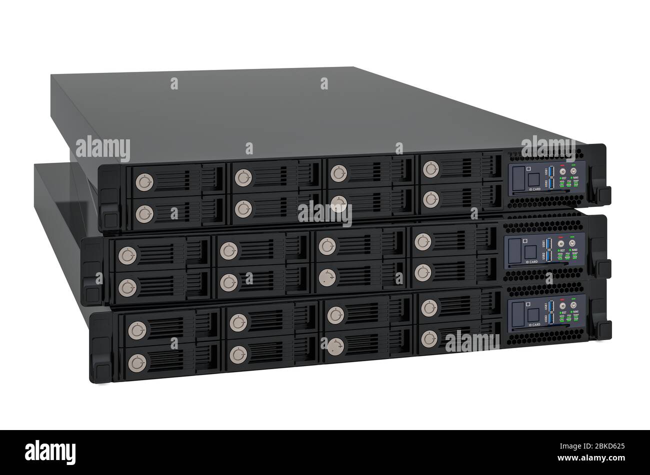 Array di dischi di rete, blade. Rendering 3D isolato su sfondo bianco Foto Stock